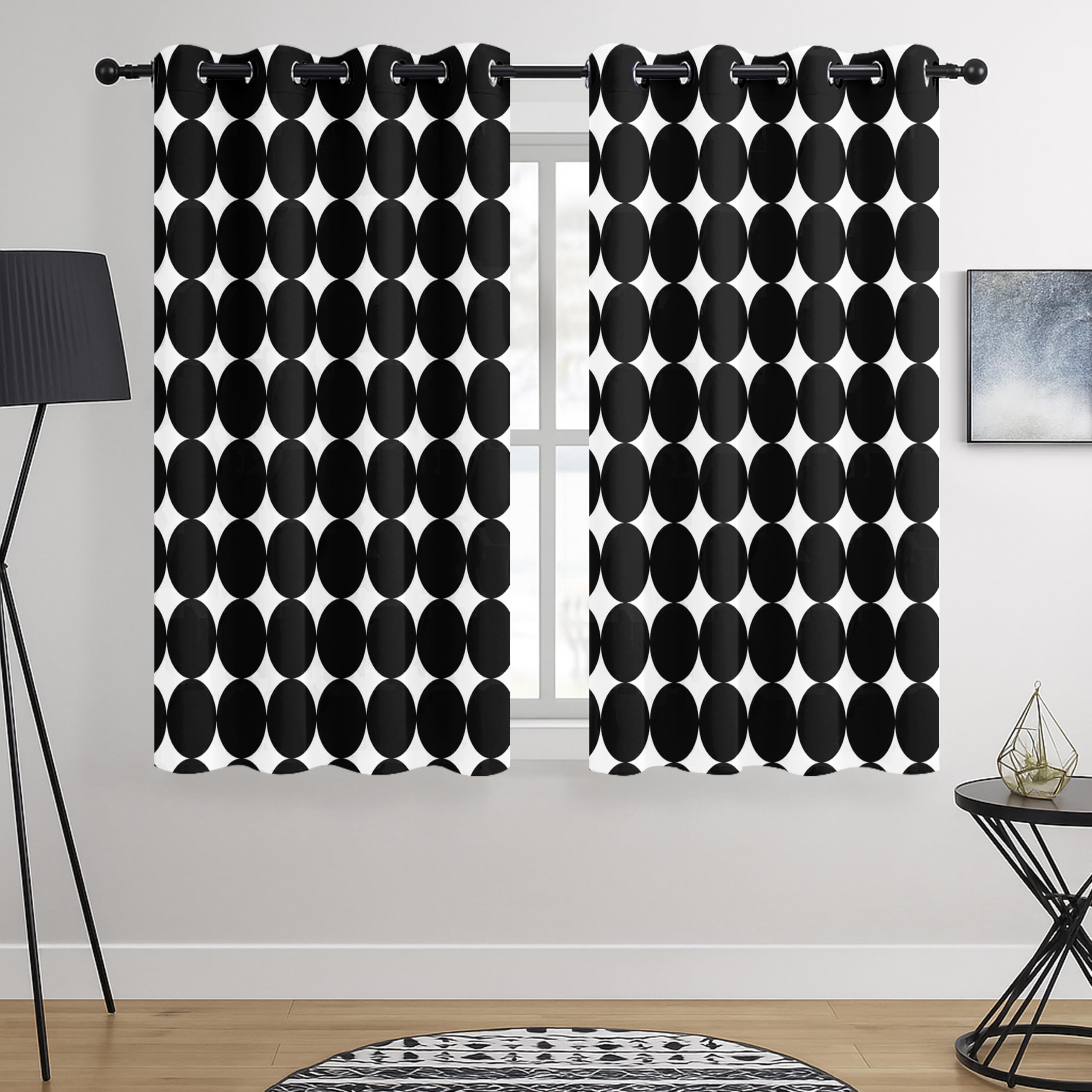 BOHOMOCASA Black and White Polka Dot 100% Blackout Curtains for Bedroom Living Room โ Modern Minimalist Dotted Pattern, Thermal Insulated, Noise Reducing, Grommet Drapes, Set of 2 Panels, Each W52xL63 โ image 1