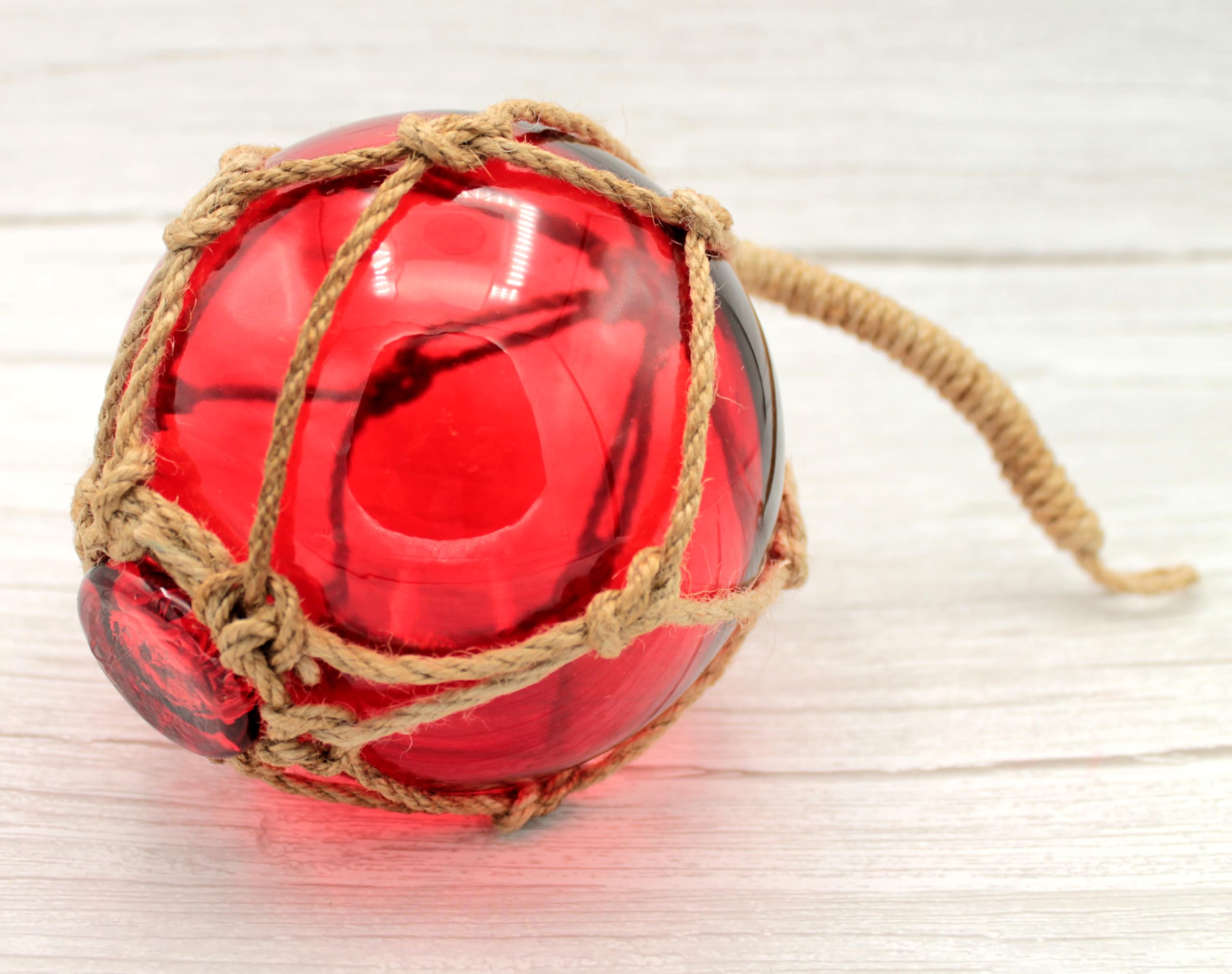 Sfera da pescatore in vetro e funione/sisal, Ø = 13 cm, rosso