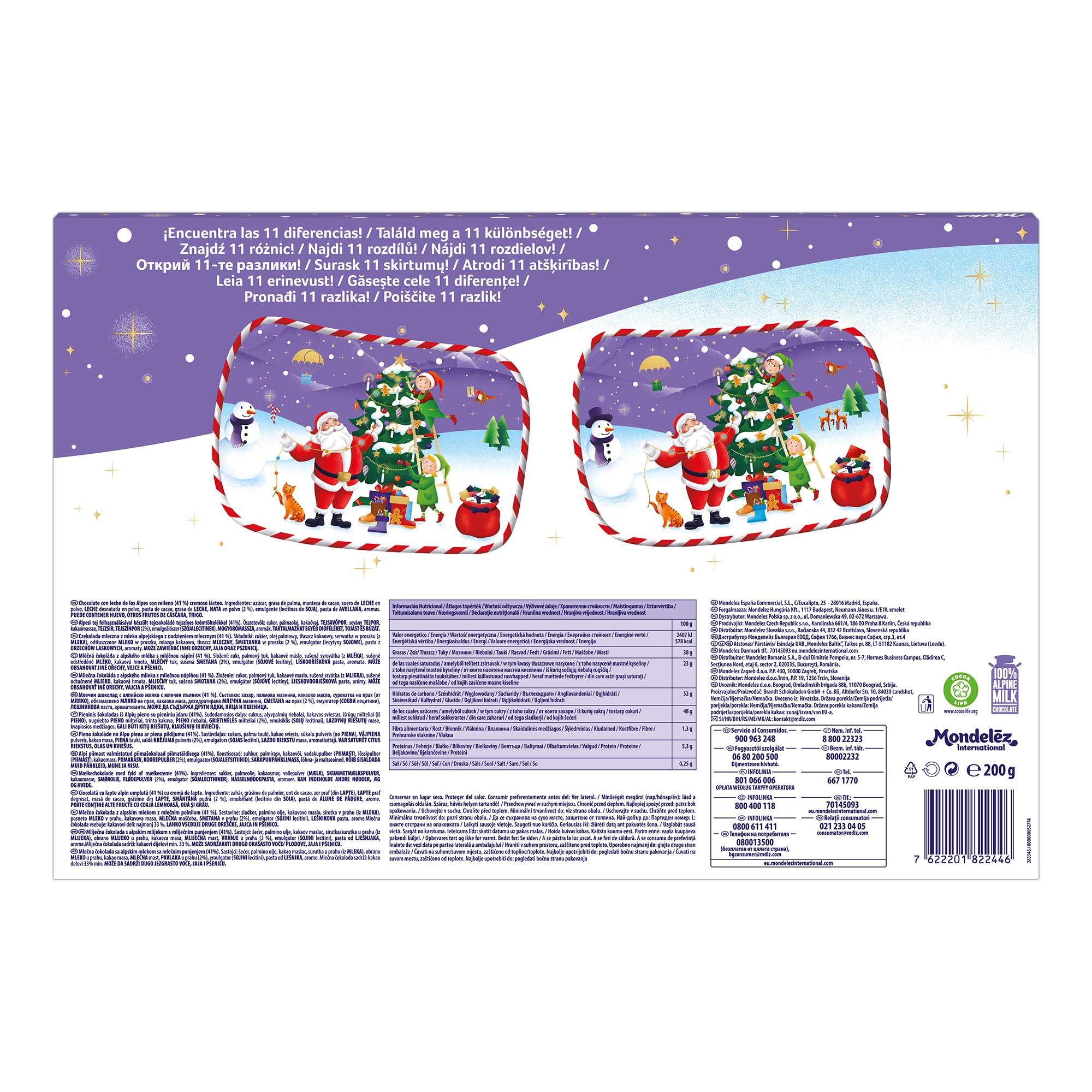 Milka Calendario de Adviento Chocolate con Leche de los Alpes, Edición Especial Navidad-200 g