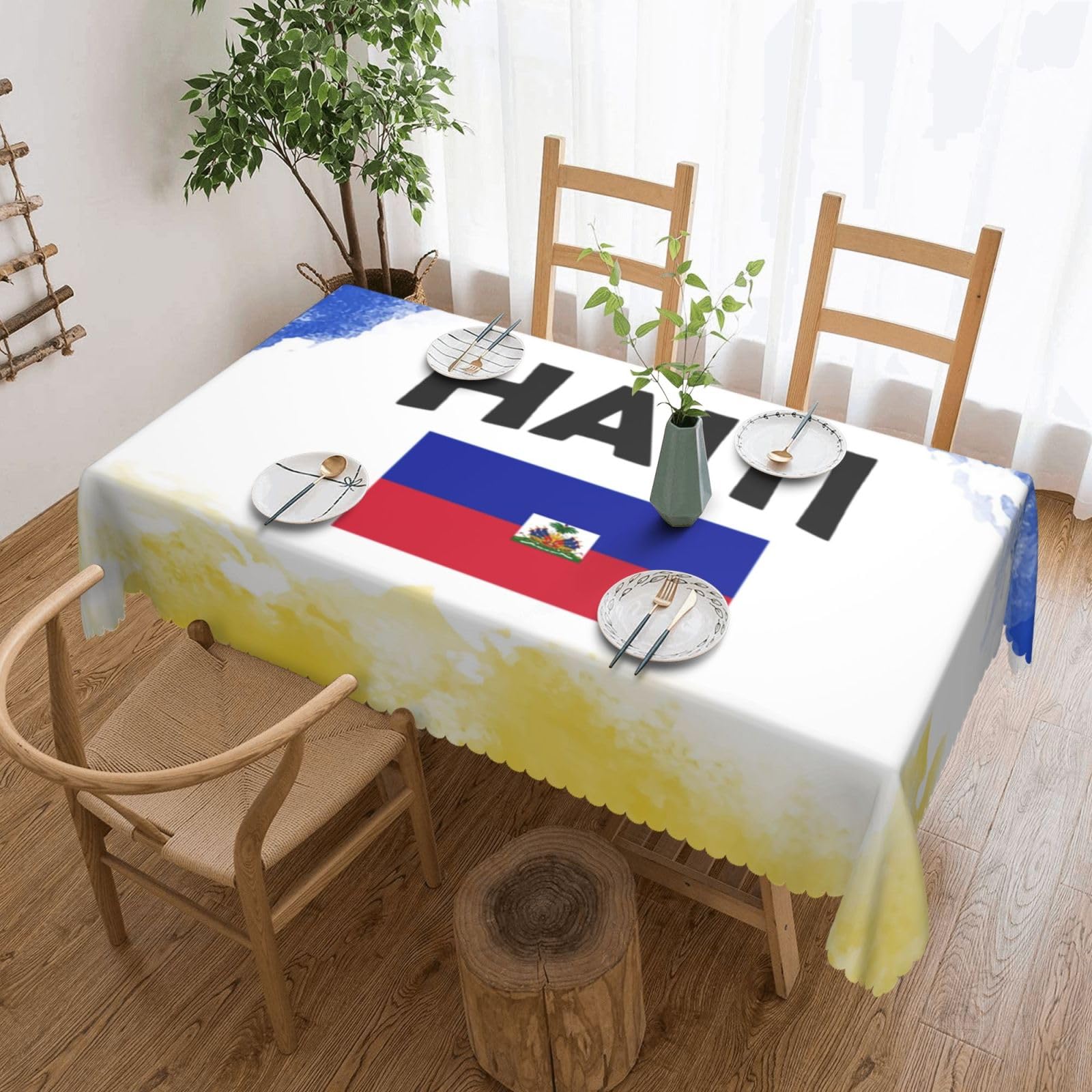 SMAZDFXX Haiti Flag Haitian Pride Design 54 x 72in Table Cloth,Polyester Rectangle Tablecloth for Kitchen Dining