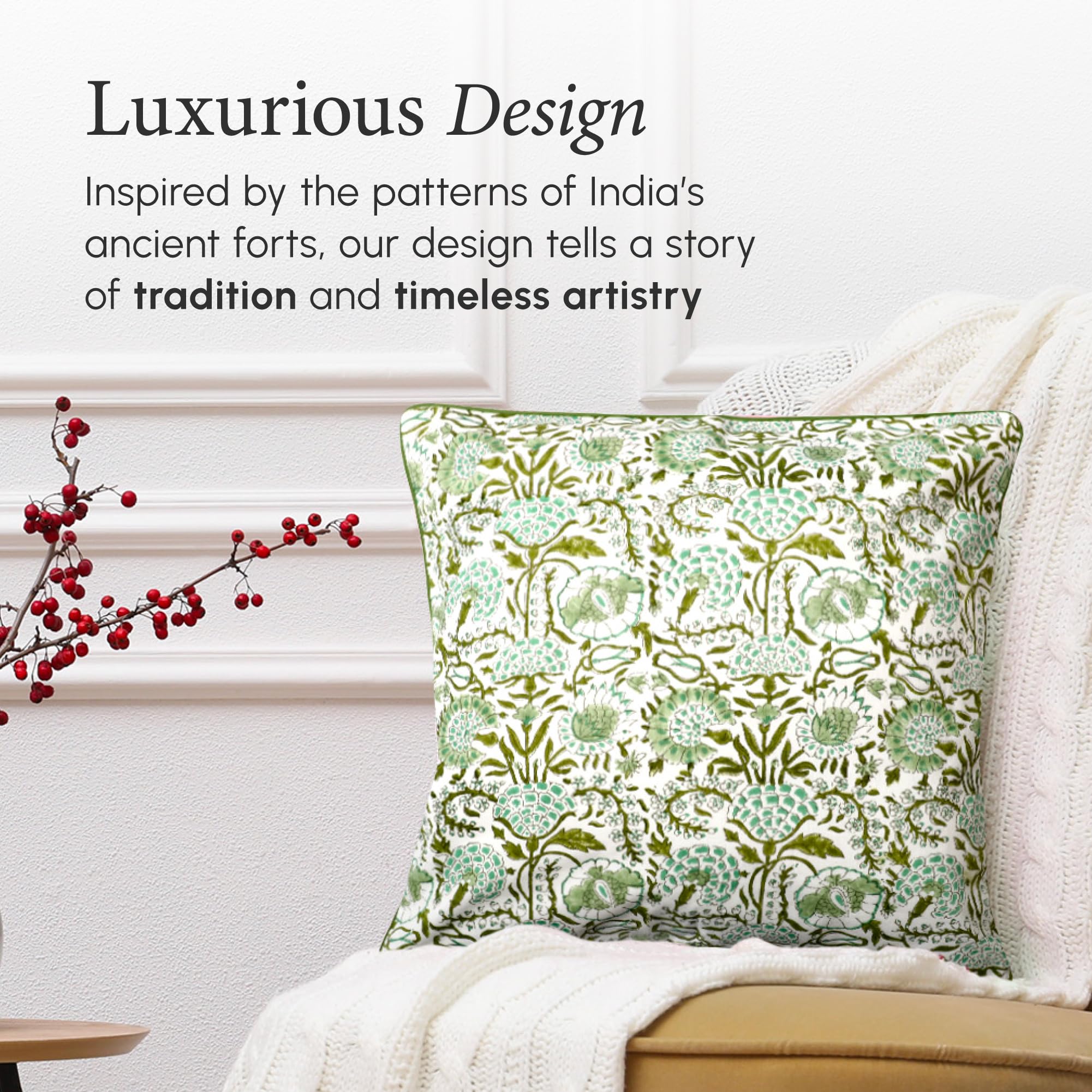 CPC, federe per cuscini da divano, 51 x 51 cm, decorative per soggiorno, 100% cotone, stile boho o graziosi cuscini da esterno, federe per cuscini con fiori o copriletti preppy, verde agata