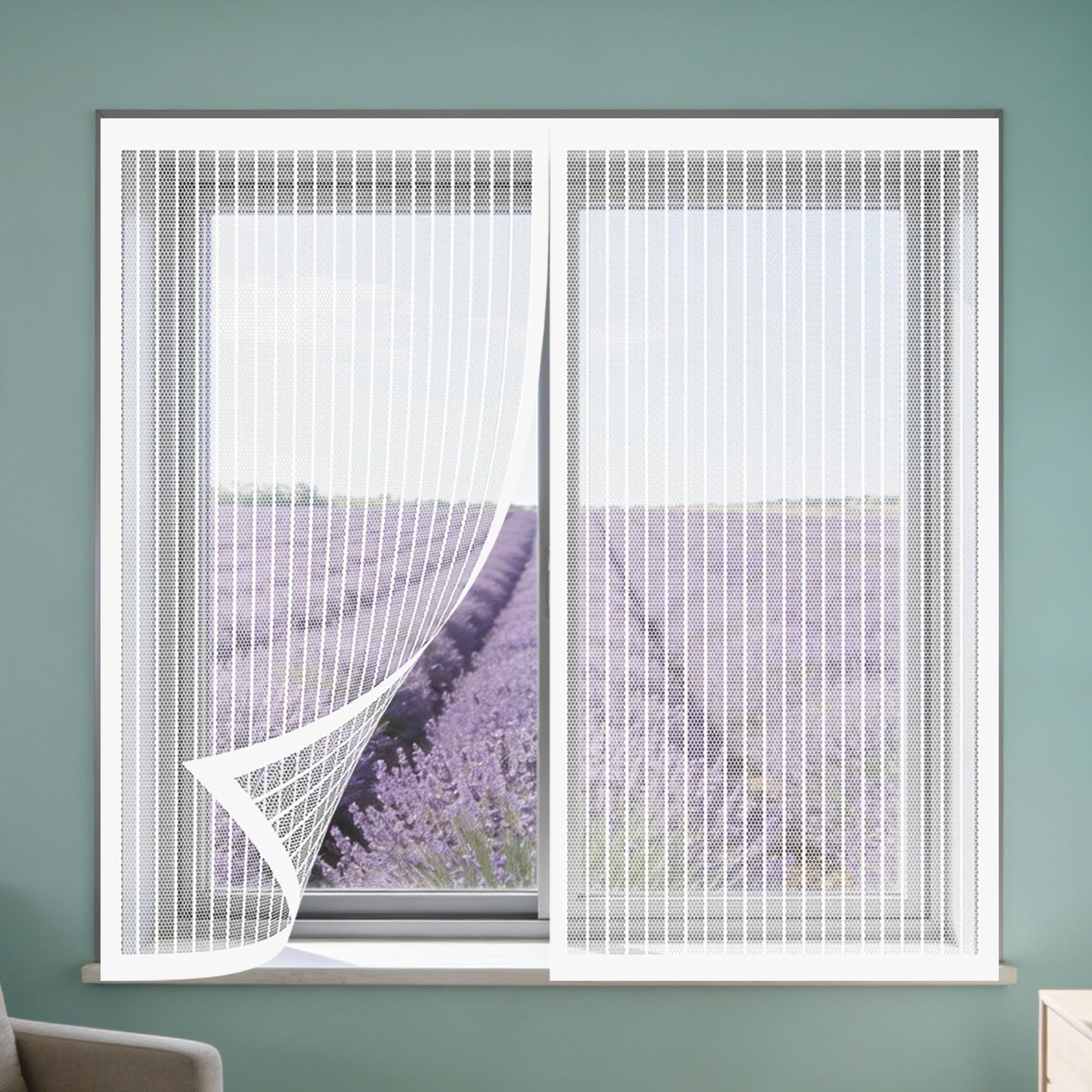 Fly Screens Windows 135 x 115 cm Selfadhesive Tape Magnetic Window Fly Screens for Windows Excellent Ventilation While Blocking Bugs for Living Room Bedroom Offfice, White