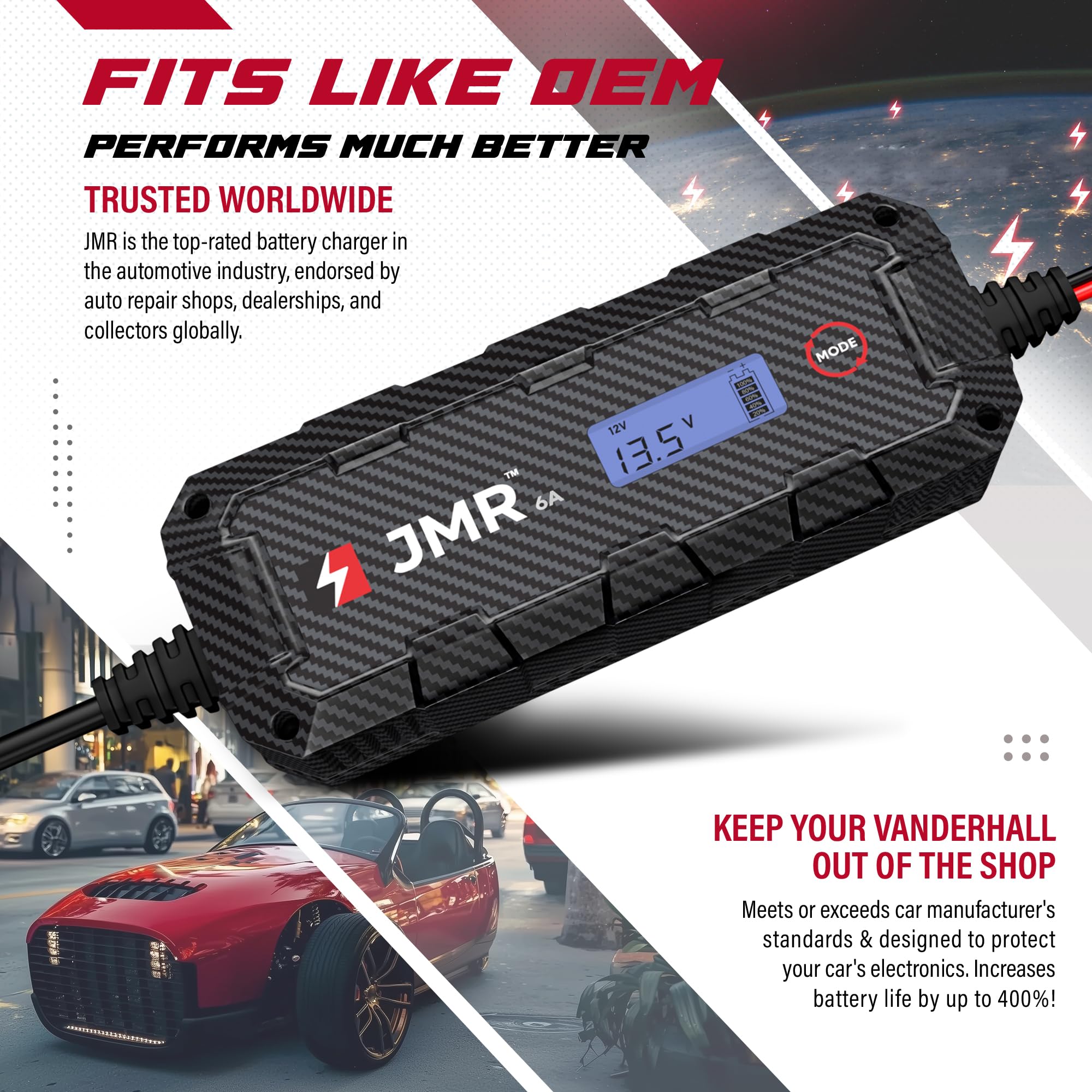 JMR Battery Charger for Vanderhall Venice Carmel Edison Brawley Laguna All Models Trickle Charger Conditioner Maintainer (No Lithium Mode)