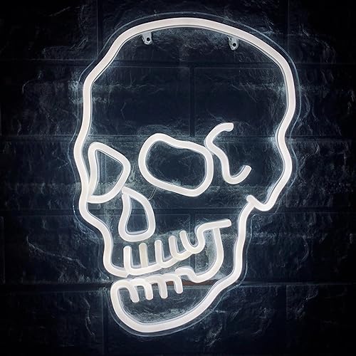 Letrero de neón de calavera de neón, cabeza de fantasma, luz de neón, luz de arte blanca para Halloween, Navidad, luces LED para juegos, decoración