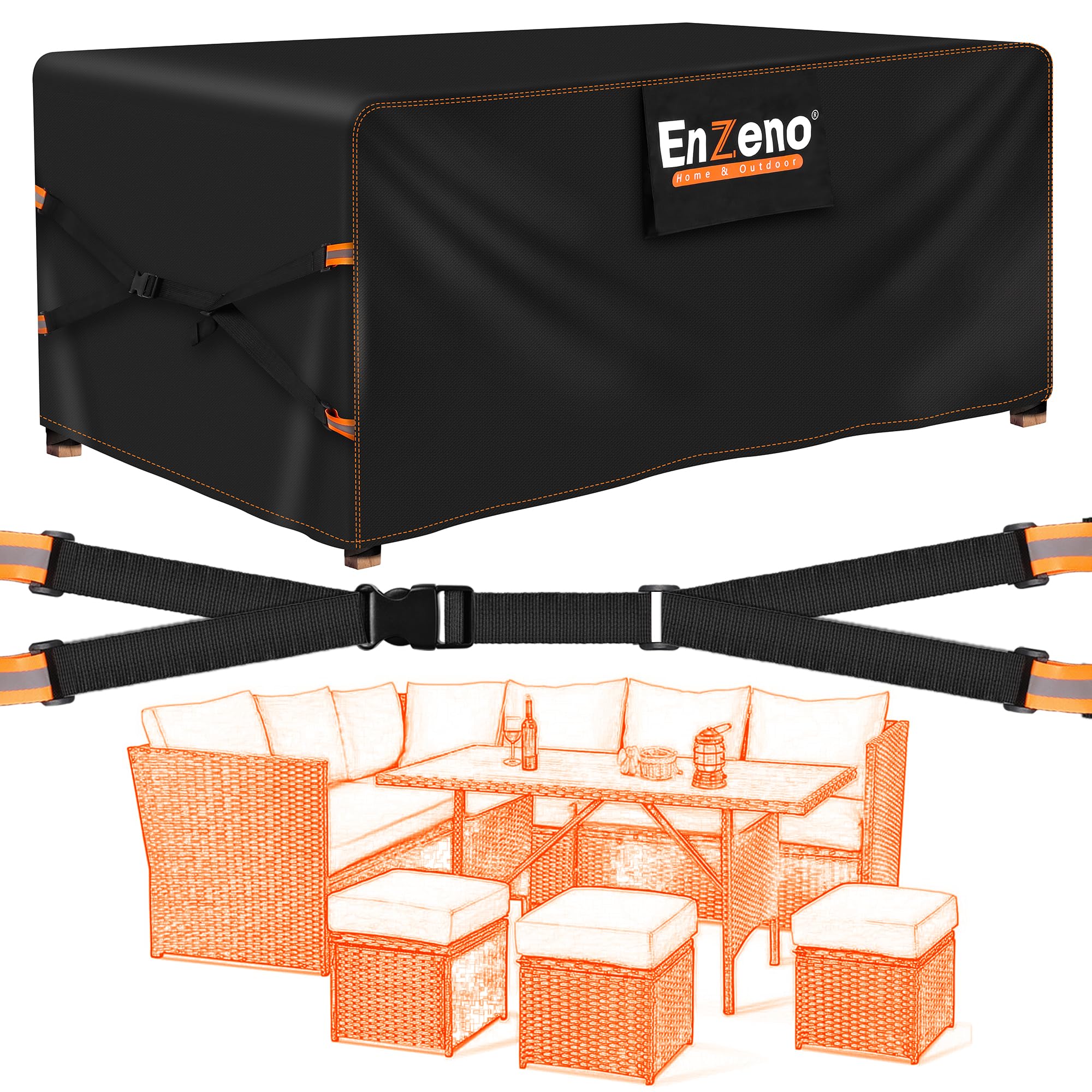 Enzeno New Upgrade Garden Furniture Set Covers Waterproof,500D Heavy Duty Oxford cloth Outdoor Furniture Covers,Wider Vents for Patio Chair and Table Rattan Sofa 242x182x100cm Rectangular