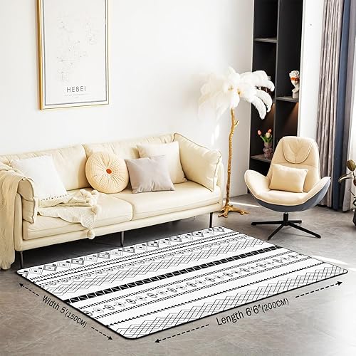 Miniatura 3 de Juego de ropa de cama a rayas de 5 x 7 pulgadas, diseño geométrico decorativo para niños, niñas, adolescentes, bohemio, sala de estar, alfombra