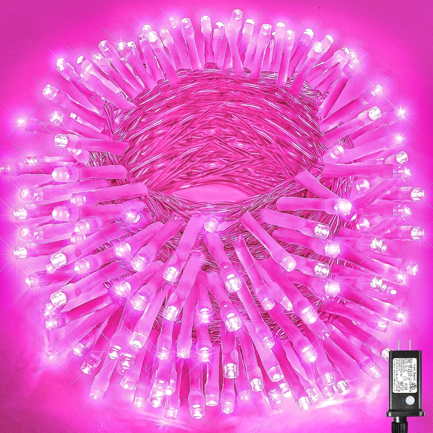 Guirnalda de luces navideñas, 8 modos de iluminación, con temporizador, para interiores y exteriores (rosa, 500 LED)