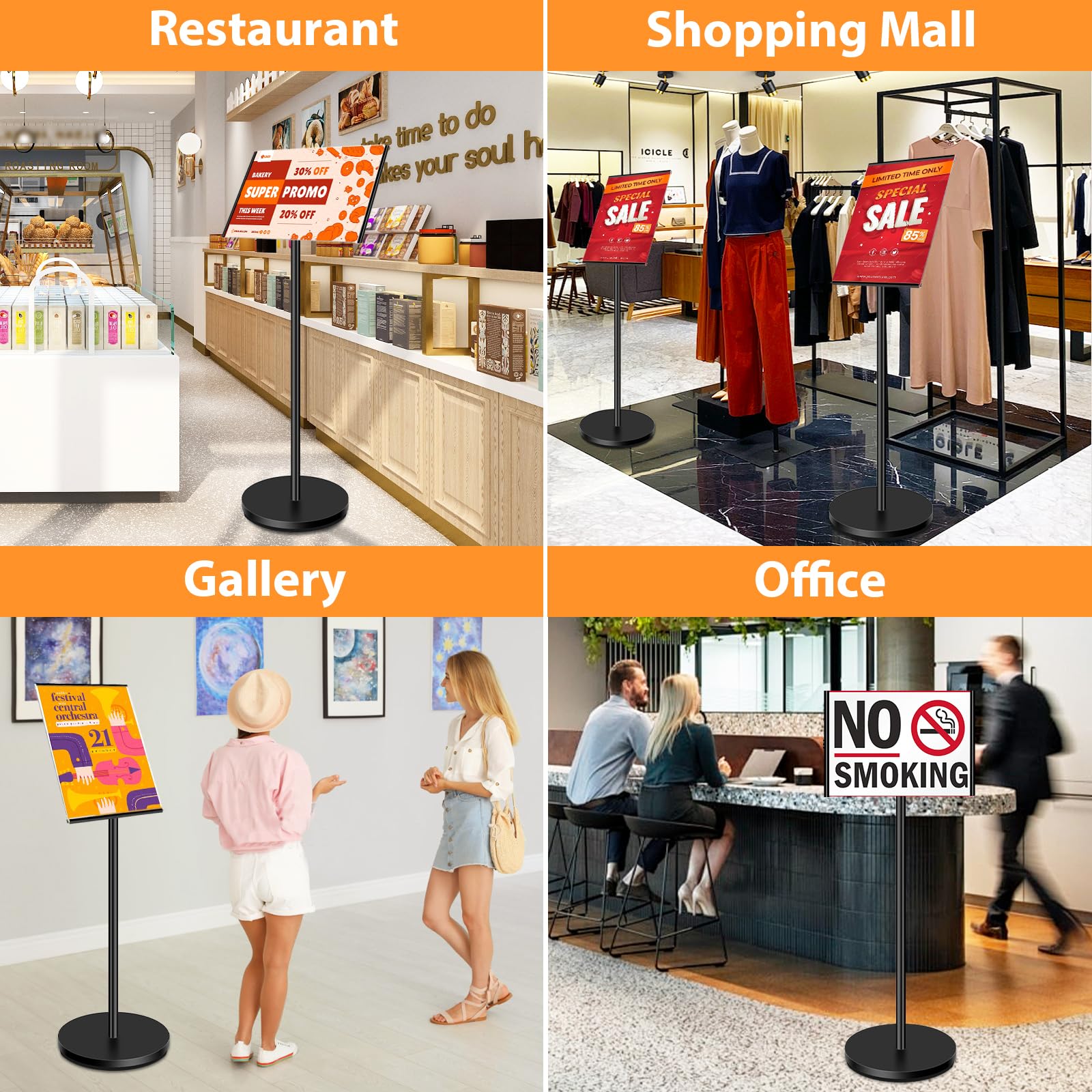 DIN A4 Plakatständer, Höhenverstellbar Infoständer, Schwerlast-Aufsteller, Präsentationsständer für Horizontal & Vertikal, Werbeaufsteller für Büro & Shop, Kundenstopper (A4, Schwarz)