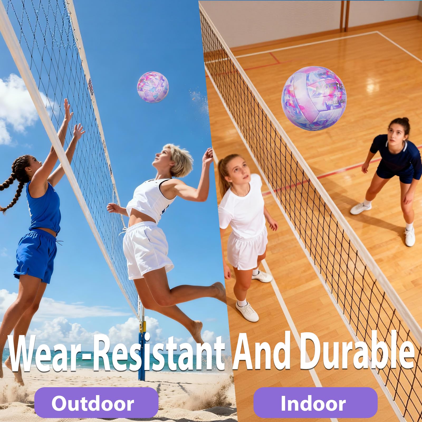 Balón de voleibol de piel sintética suave, tamaño oficial 5, grueso, duradero, para interiores y exteriores, impermeable, para playa, piscina, entrenamiento de gimnasio y juegos, diseño