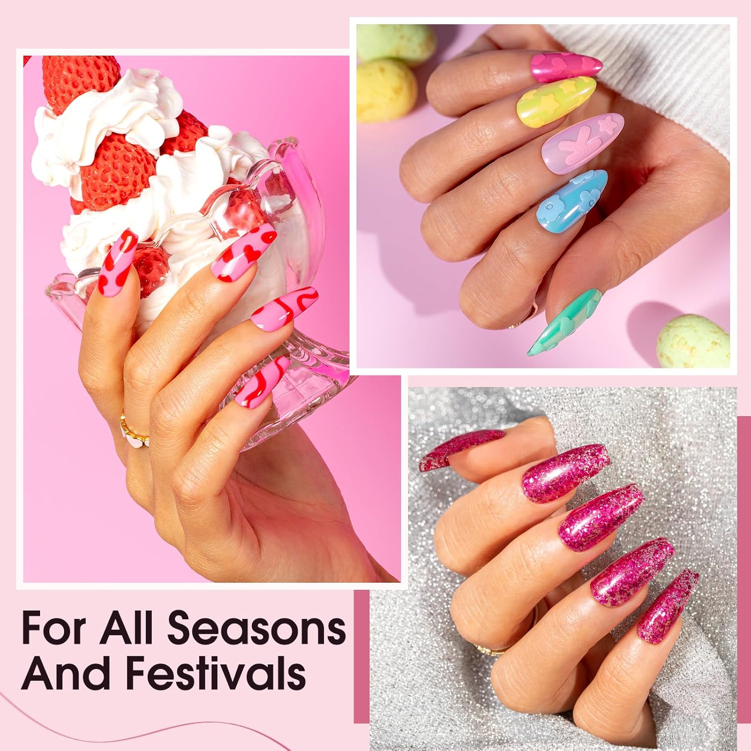 ROSALIND 65PCS Gel Nail Polish Set, 60 Colors Glitter Red Gel Polish with 5 Bottles of Base and Glossy Matte Top Coat Soak off Nail Set Suitable for All Seasons