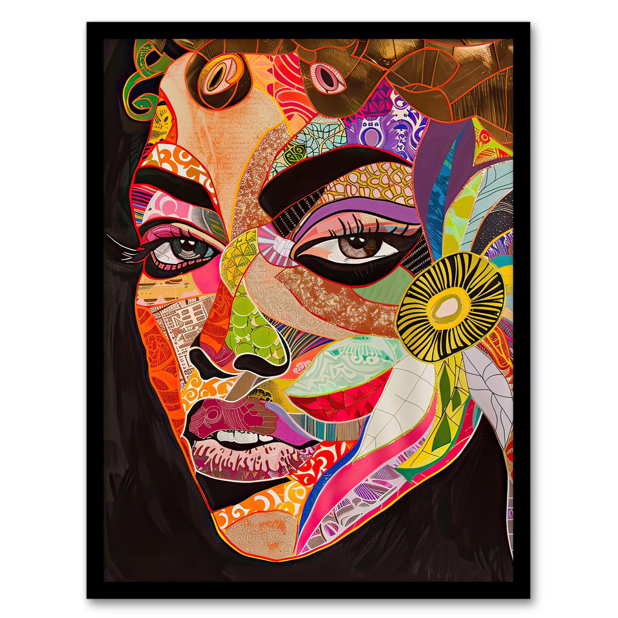 Artery8 Abstract Colourful Woman Portrait Mosaic Artwork Living Room Artwork Framed Wall Art Print 18X24 Inch