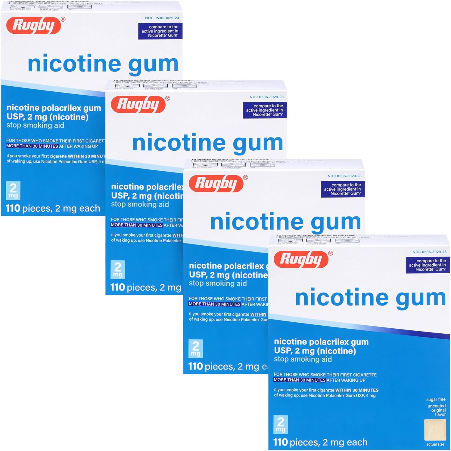 Rugby Polacrilex 2mg Nicotine Gum - Original Flavor, Quit Smoking and Vaping Aid, Sugar-Free, 110 Count (4-Pack)