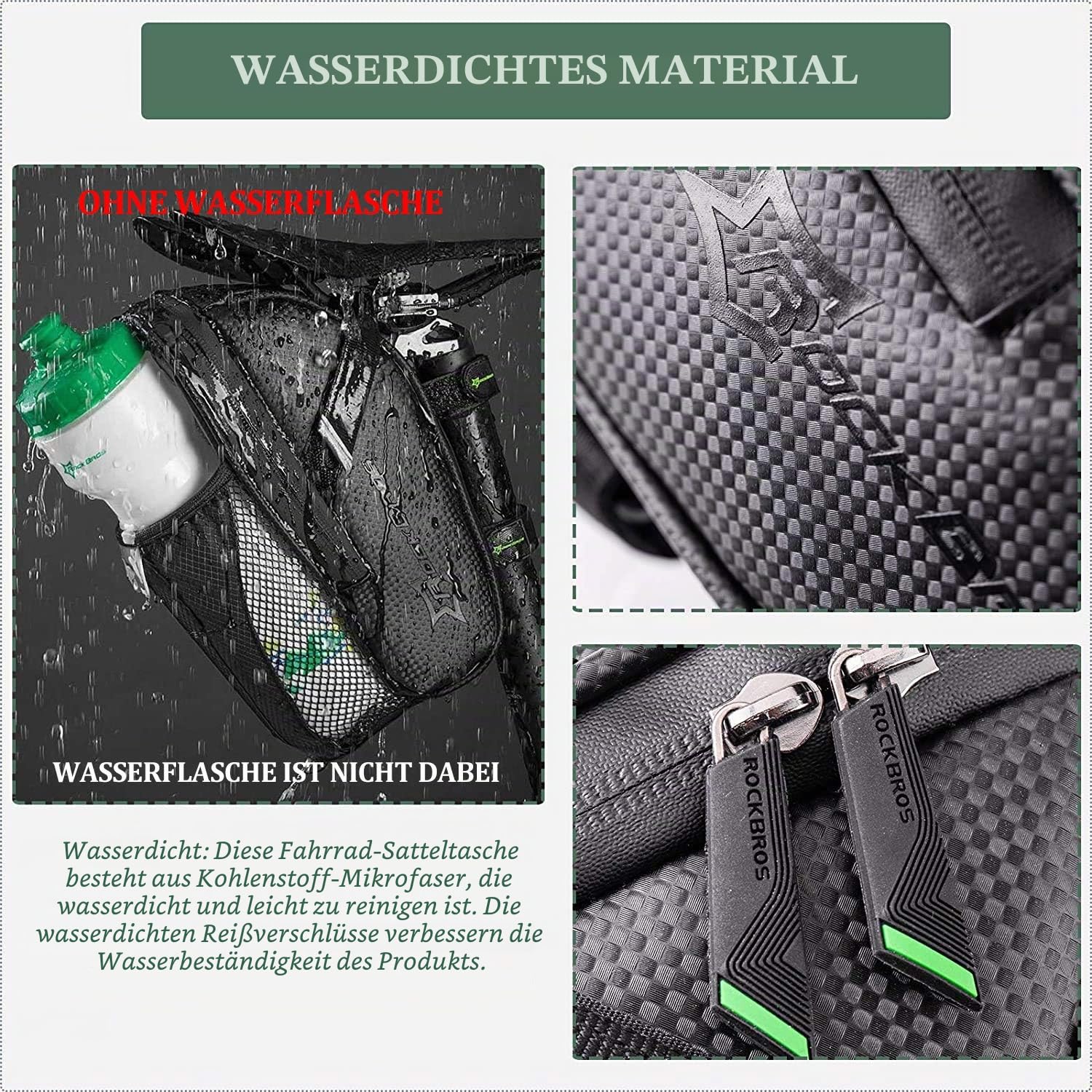 ROCKBROS Satteltasche Fahrrad wasserdichte Fahrradsatteltasche mit Flaschenhalter für MTB Rennrad Kratzfest Reflektierend