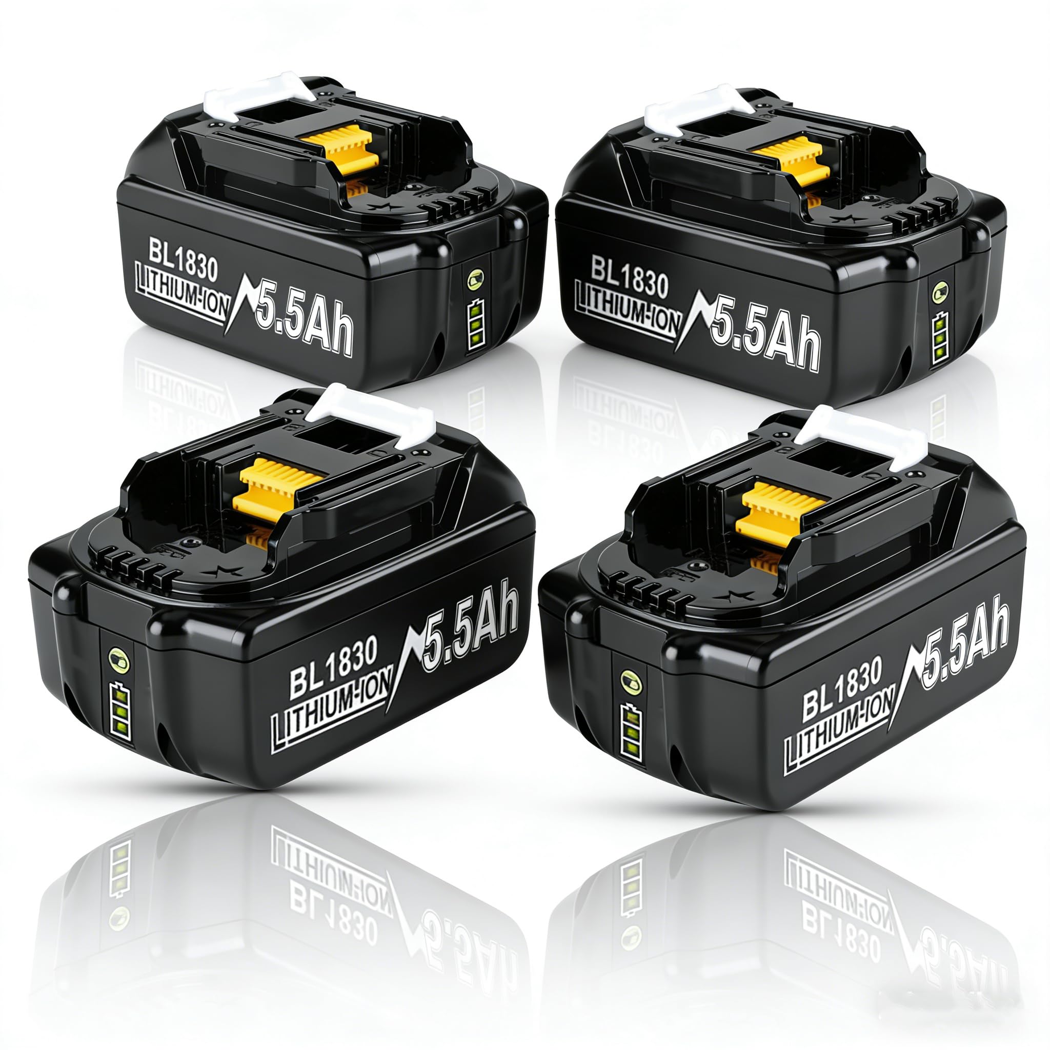 4 Pack 5500mAh Battery Compatible with makita 18V 5.5Ah batteries BL1850B BL1850 BL1840 BL1830B BL1830 BL1815 194205-3 194309-1 LXT400 Replacement Batteries 5.0Ah with LED Indicator