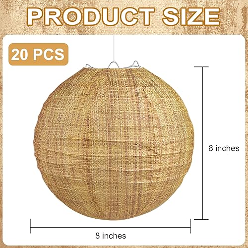Miniatura 2 de 20 linternas de papel de arpillera de 8 pulgadas, linternas de papel redondas chinas colgantes de arpillera, faroles de papel de impresión de