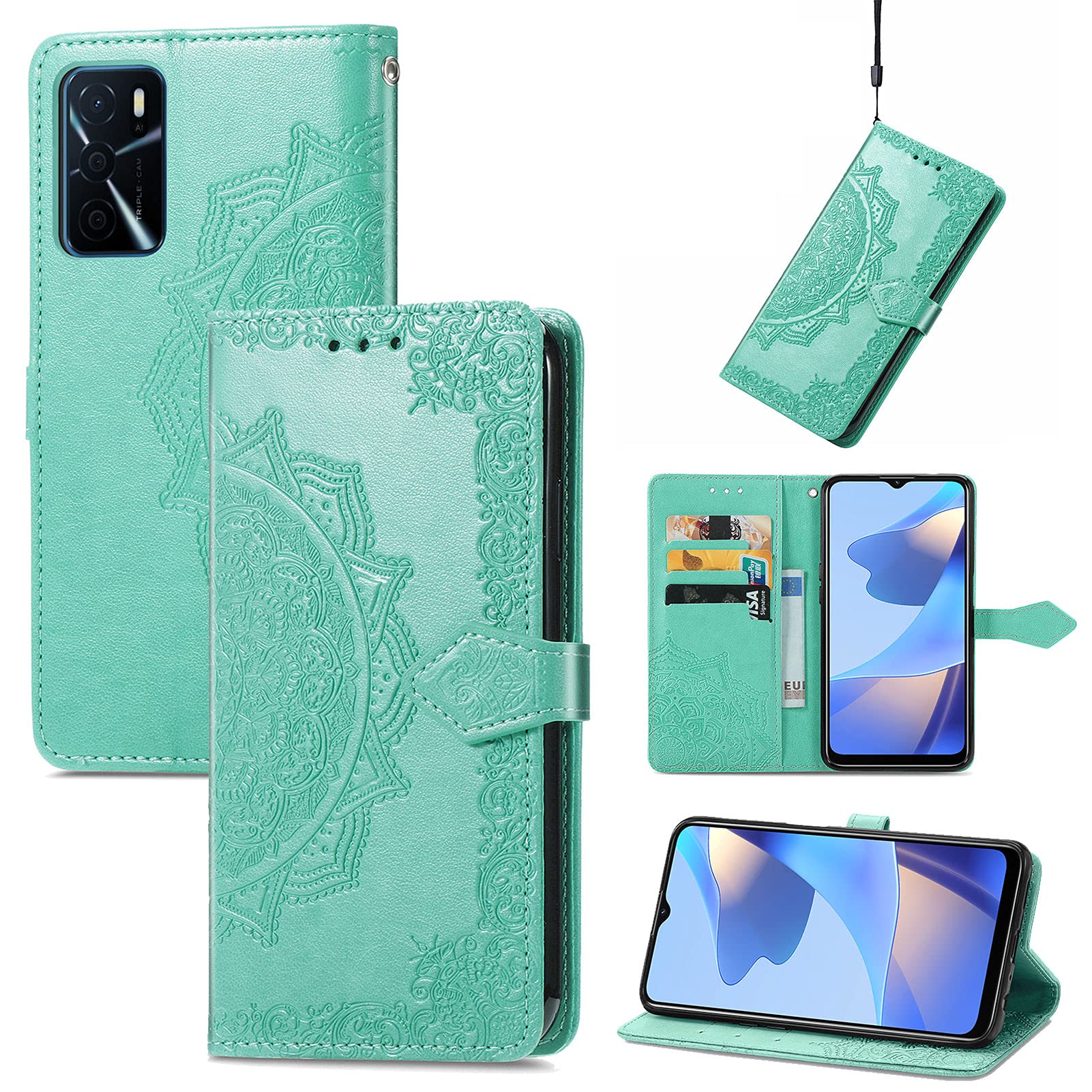 WEIOU Custodia Portafoglio In Pelle PU Con Magnetica Per OPPO A16 / A16s / A54s, Funzione Stand, Rosso - 3