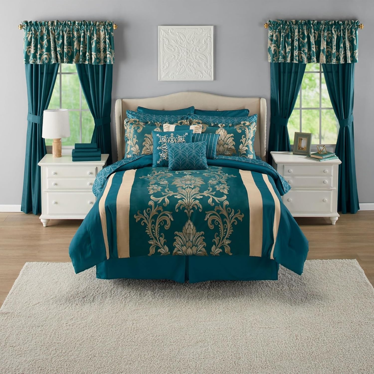 30-Piece Bedding Set, Complete All-in-One Bedroom Makeover Ensemble, Coordinated Bedding and Window Set, Diana, Queen
