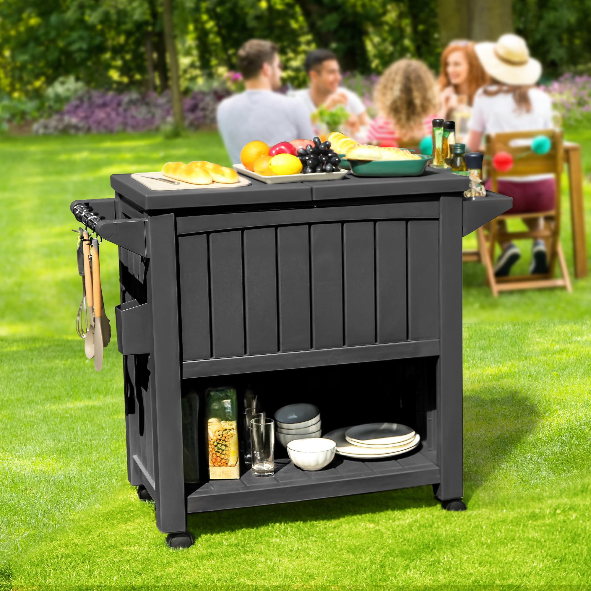 cooler on wheels with bottle opener