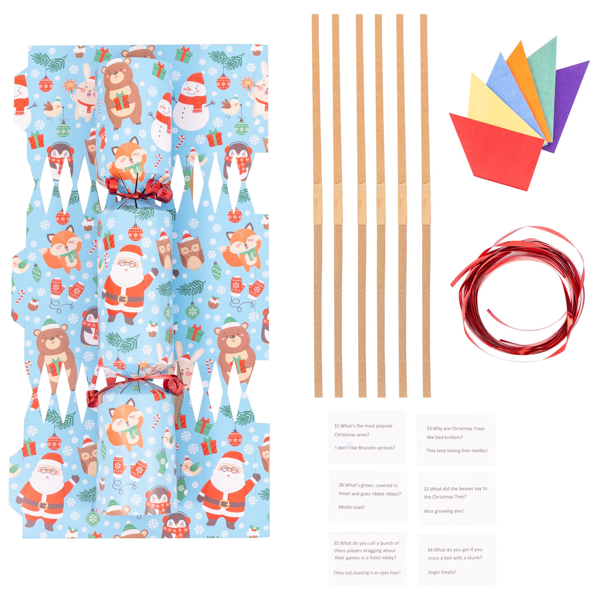 Evelay Pattern Make Your Own Christmas Cracker Kit - Pack Of 6 Festive Diy Crackers With Hats, Jokes & Ribbons - Personalise Your Own Fillers - Fun Xmas Craft Activity (Pattern)