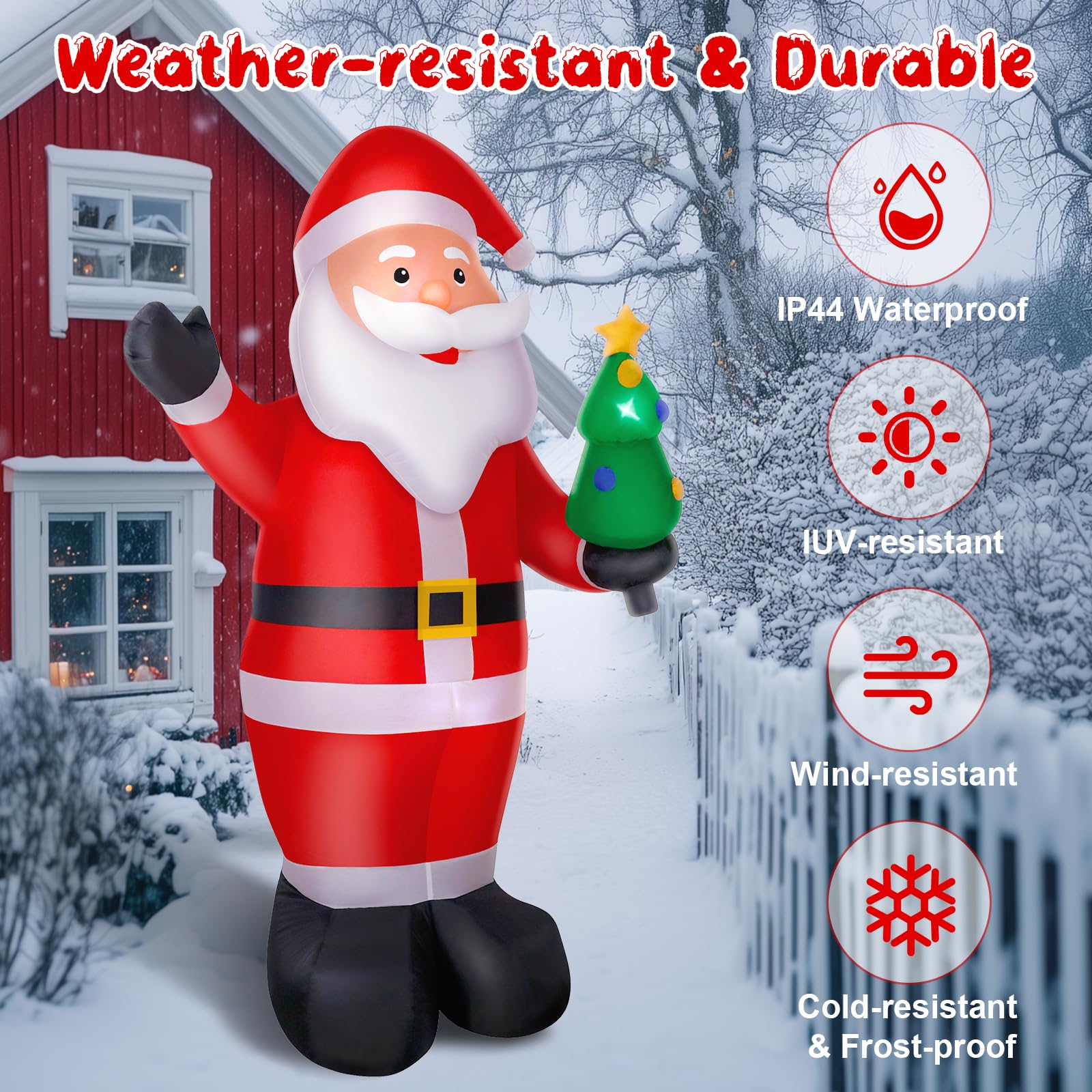 Wothfav Babbo Natale Gonfiabile, 244cm Decorazione Natalizia con Luci LED, Modello di Santa Claus con Kit Fissaggio, da Esterno Impermeabile IP44