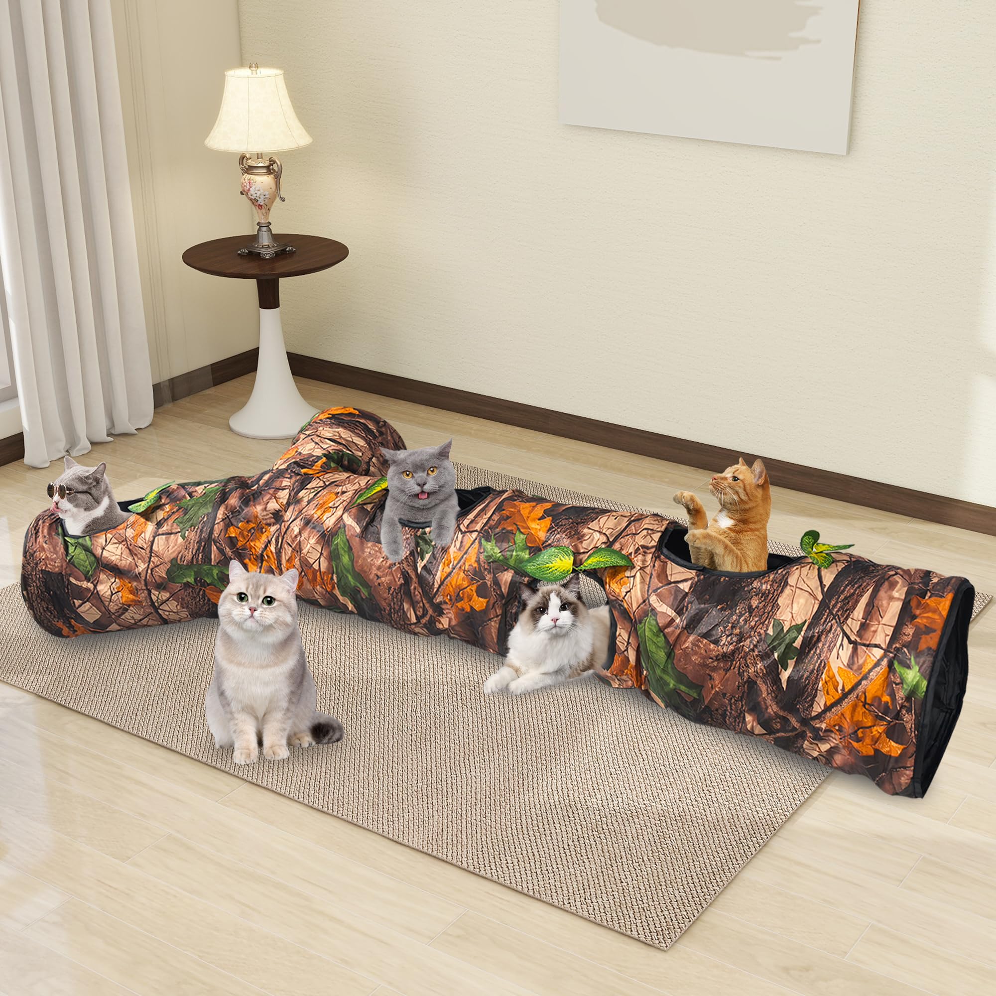 Túnel para gatos de interior grande, juguete de cama para gatos con tres canales y hojas, cueva para gatos en forma de Y, plegable, fácil de almacenar, adecuado para gatos y otras mascotas