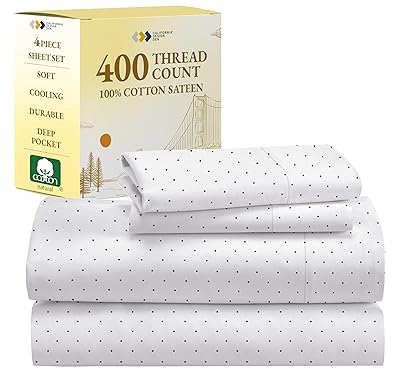 California Design Den Striped King Size Sheets Set - Luxury 400 Thread Count Sateen, Natural 100% Cotton Sheets, Deep Pockets, Cooling and Durable Bedding Set - Cape Stripe