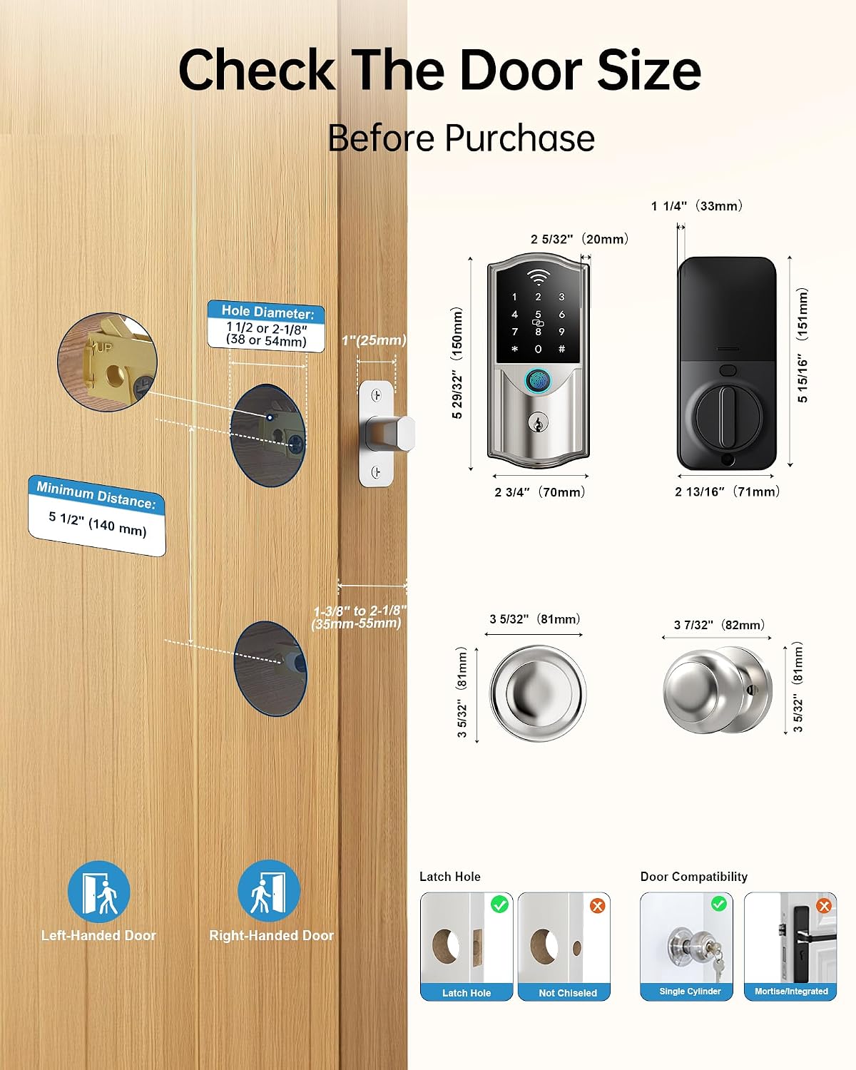 Built-in WiFi Smart Lock for Front Door with 2 Knobs, Fingerprint Keypad | Electronic Keyless Entry, Digital Keypad, Auto-lock, App Control, Works with Alexa and Google Assistant, Satin Nickel, IP64 8 81z78CAFfmL. AC SL1500