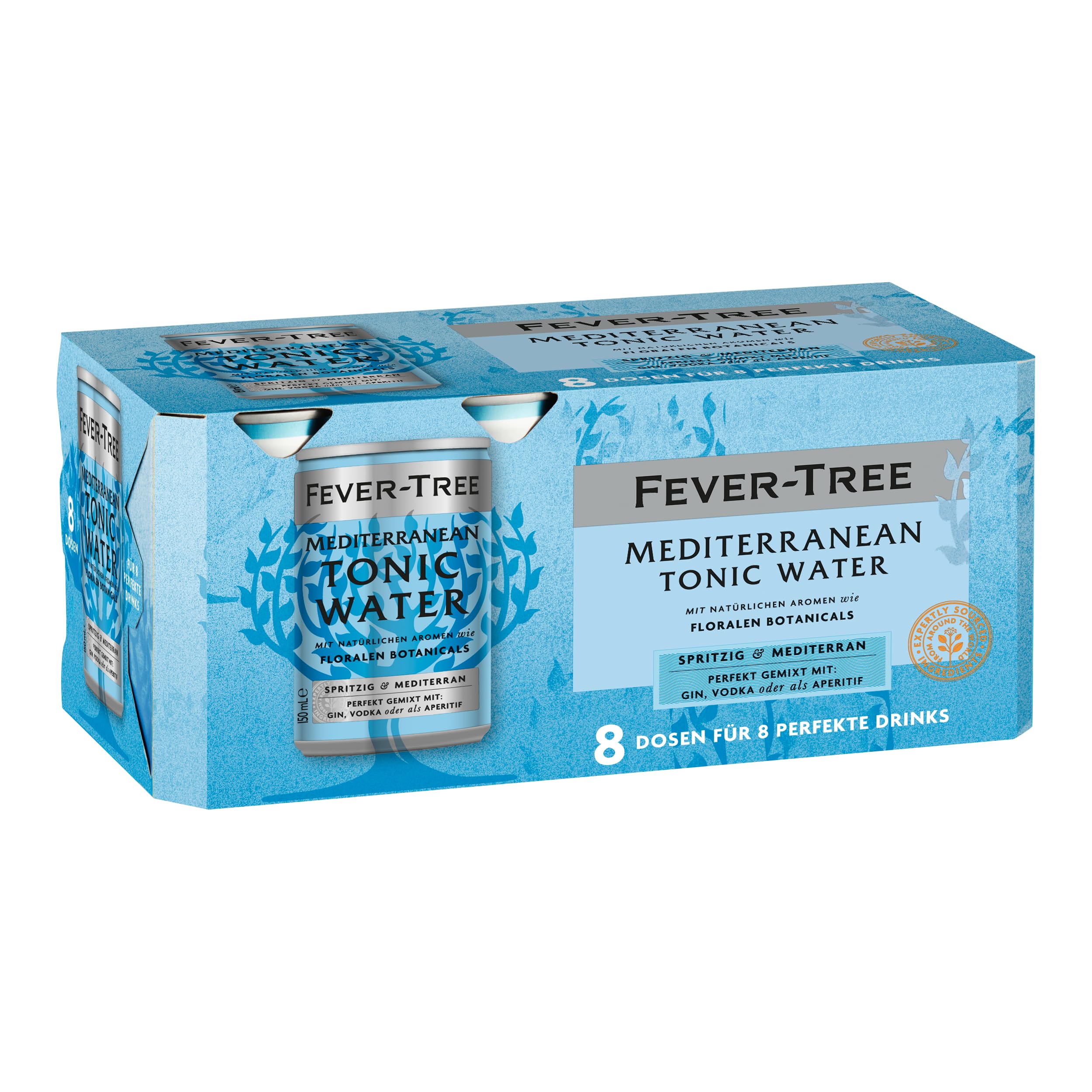 FEVER-TREE | Mediterranean Tonic Water | Mit natürlichen Aromen wie floralen Botanicals | 8 x 150 ml
