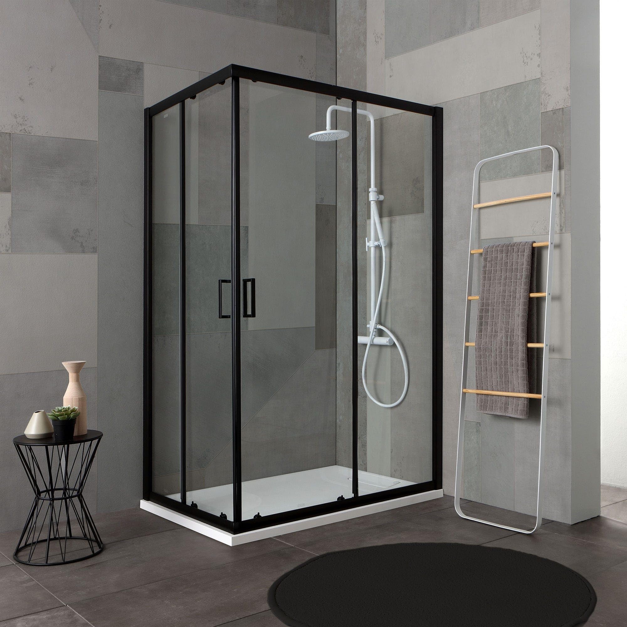 Kiamami Valentina - Box doccia 80x100 h 190 profilo nero opaco cristallo trasparente | City