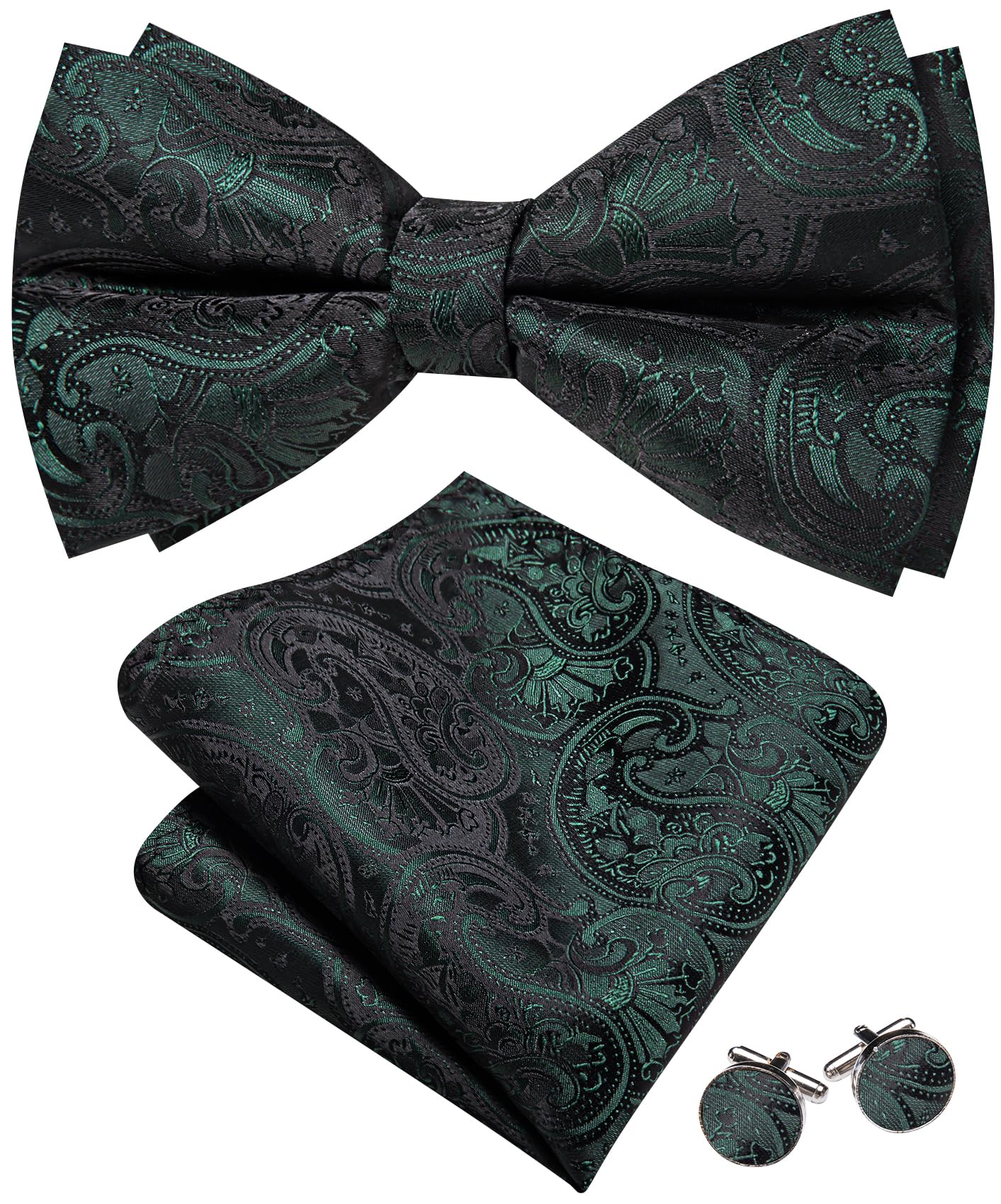 Barry.Wang Paisley Striped Bow Tie for Men Silk Pre-Tied Bowtie Set