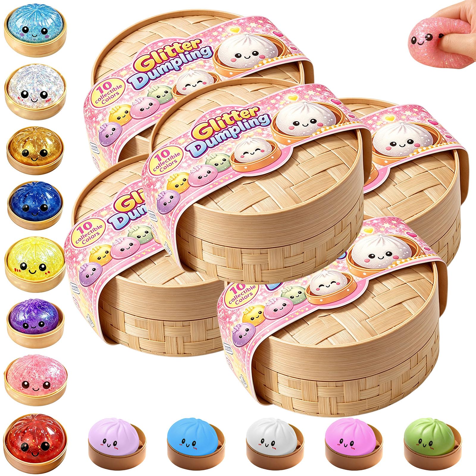 Dumpling Squishy, 8 Colors Random Glitter Dumpling Squishies for Party Favors, Collectible Gifts, Desk (5 PCS)