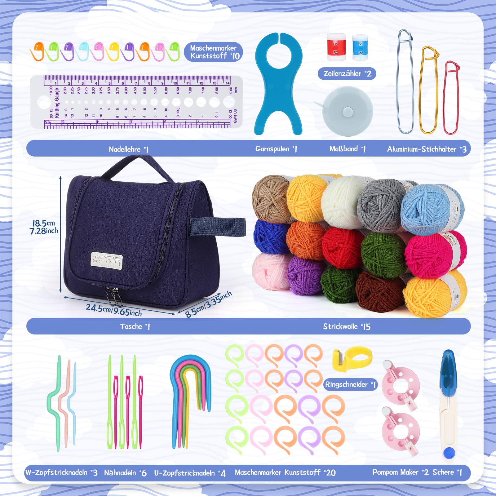 BUOKKON Kit per uncinetto per principianti, kit all'uncinetto per principianti con video tutorial passo-passo, filati, uncinetto, kit per adulti fai da te per maglieria