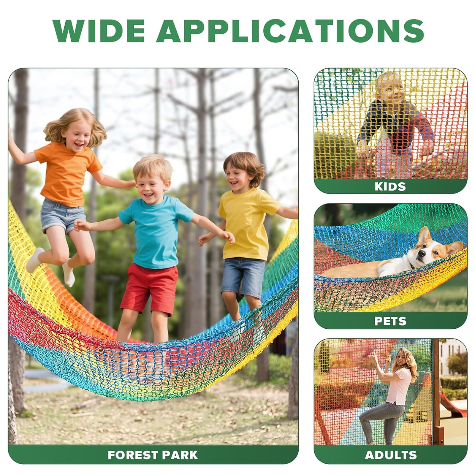 Kletternetz Spielplatz, Doppellagiges Schutznetz Kinder Klettergerüst Schaukel, Absturzsicherungsnetz für Spielplatznetz Regenbogenfarben(2x3m)