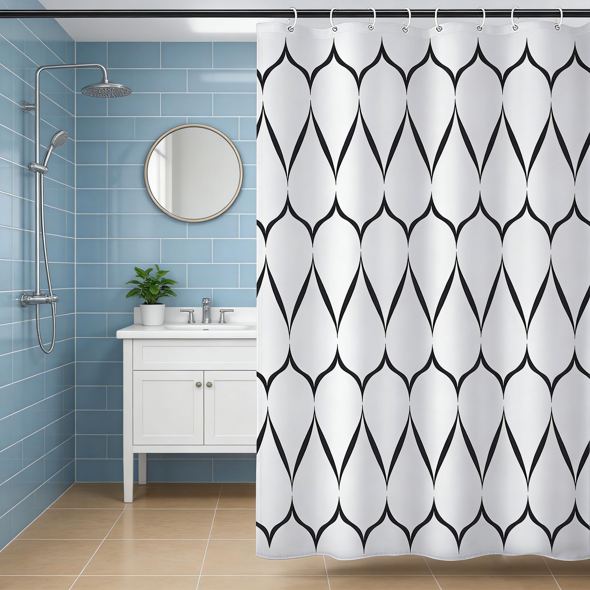 Cortina de Ducha Antimoho 180x200 Rayas, con 12 Anillas y lastres en la Parte Inferior, Lavable Impermeable, de Tela Poliéster, para la Bañera y el Cuarto de Baño — view 8