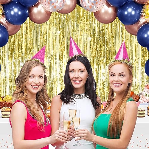 Miniatura 4 de TONIFUL 2 cortinas de flecos metálicos dorados de oropel de 3.28 x 9.84 pies, cortina de fondo para cabina de fotos, accesorios de cabina de fotos,