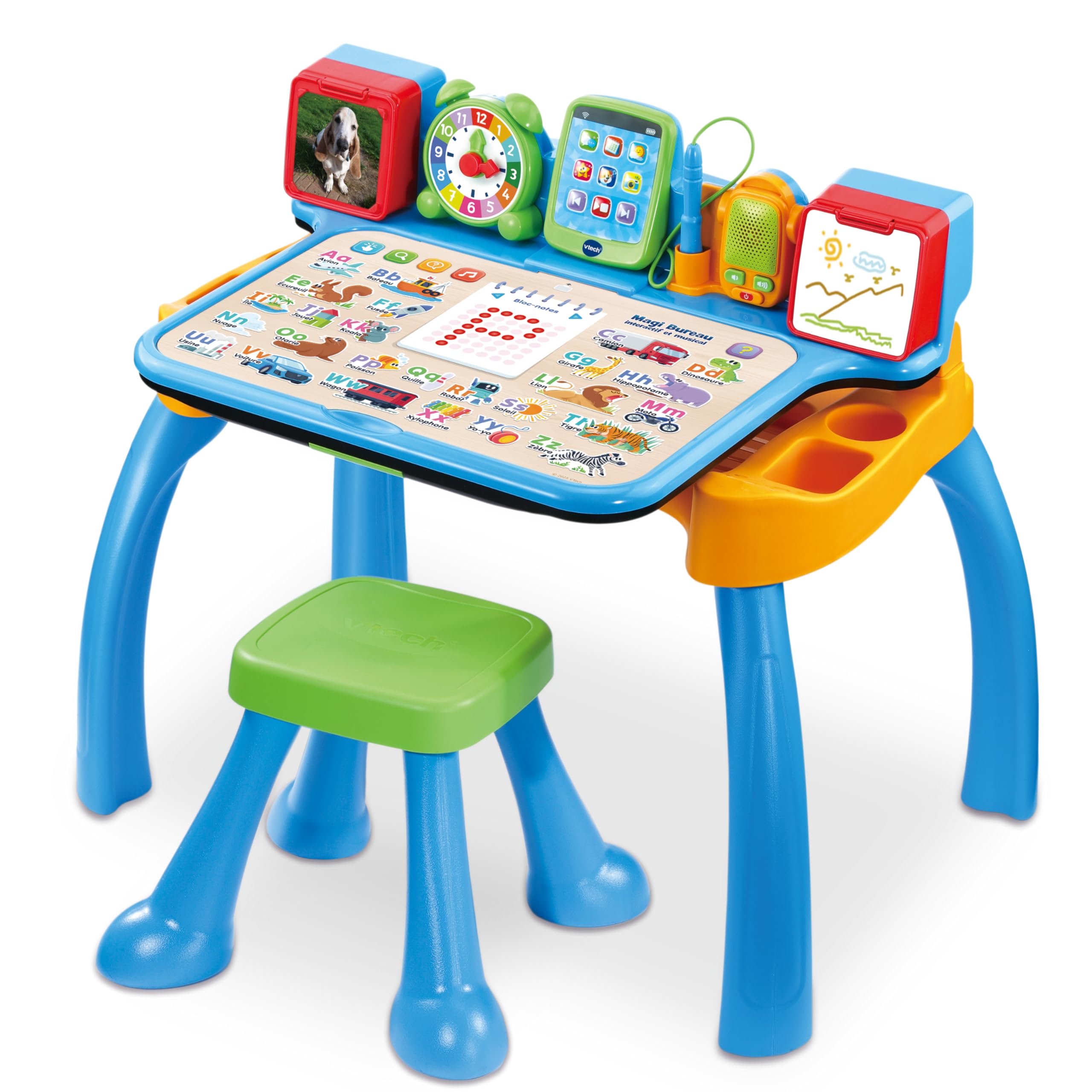 VTech - Magi Bureau Interactif et Musical 6 en 1 - Bureau Enfant avec Tabouret - Table de Jeux Éducative, Chevalet à Dessin et Tableau Noir à Craie - Cadeau Enfant Dès 3 Ans - Contenu en Français