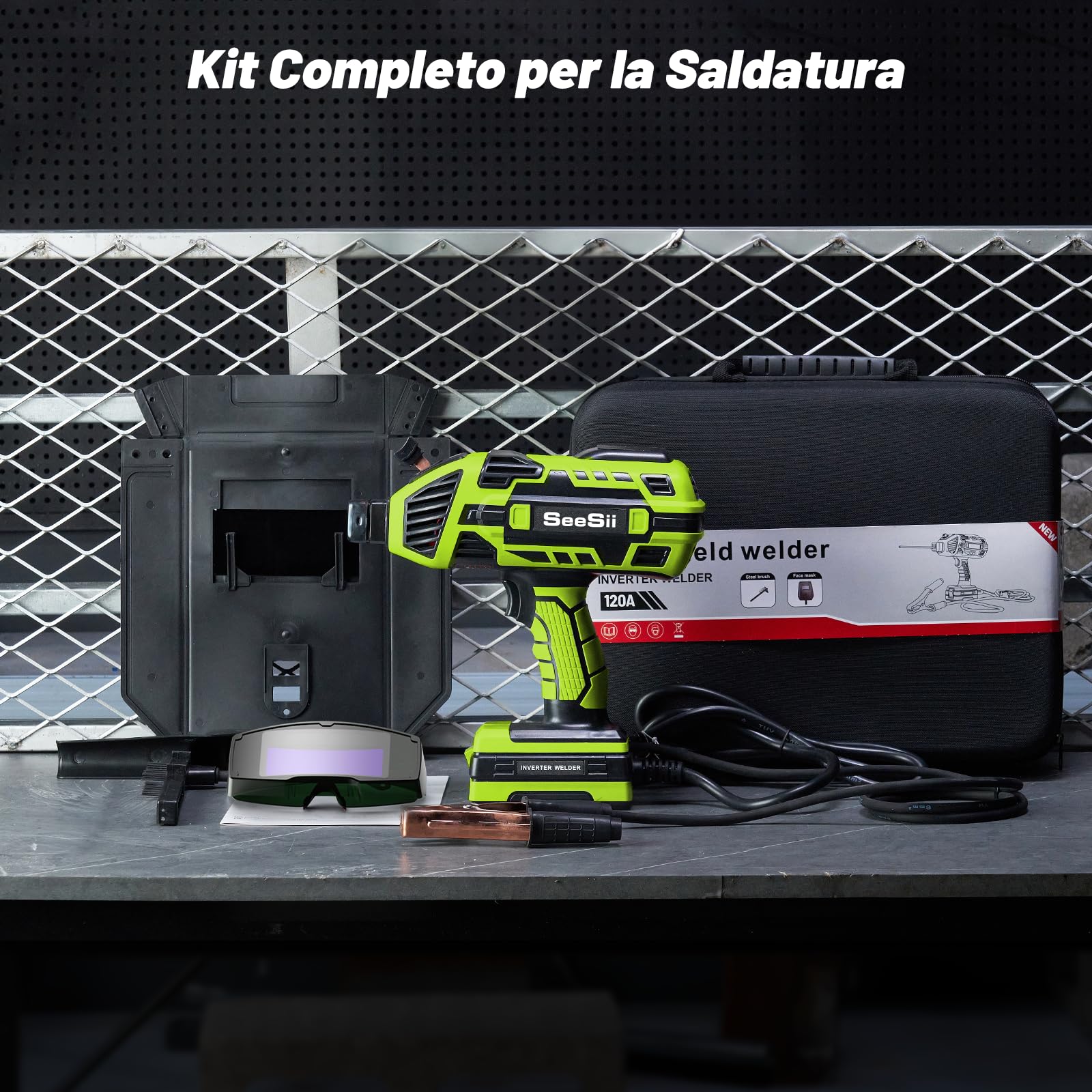 Seesii 220 V Saldatrice a Elettrodo - FA202G Saldatore ARC 6 Regolazione Corrente Variabile, Saldatore Inverter IGBT per Aste di Filo 2,4-3,2 mm Kit Saldatore Elettrico