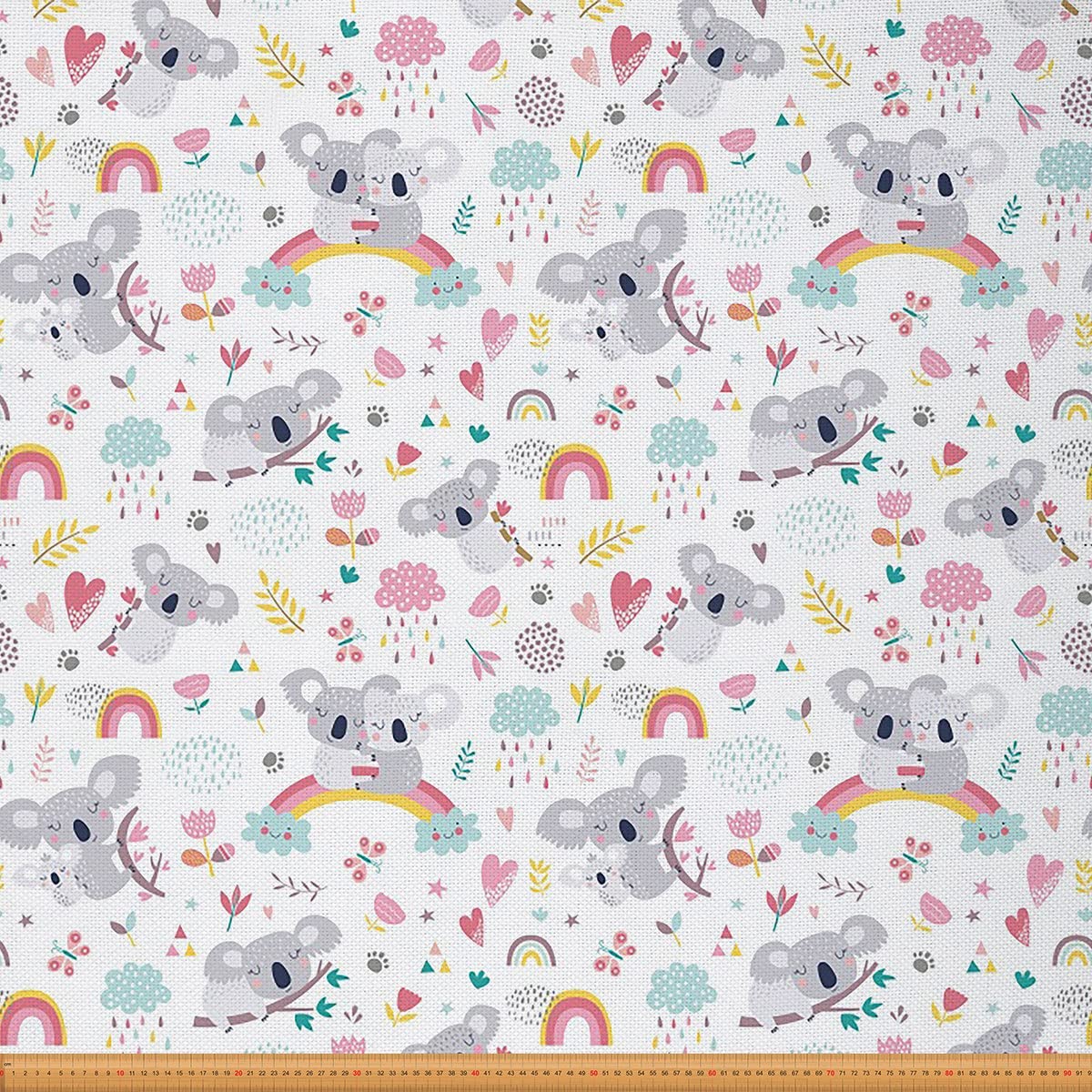 Koala Fabric by The Yard Cute Zoo Animal Upholstery Fabric Cartoon Koala Rainbow Outdoor Fabric Reupholstery Fabric for Chairs 5 Yards,(L460*W150cm) Gray White — image 1