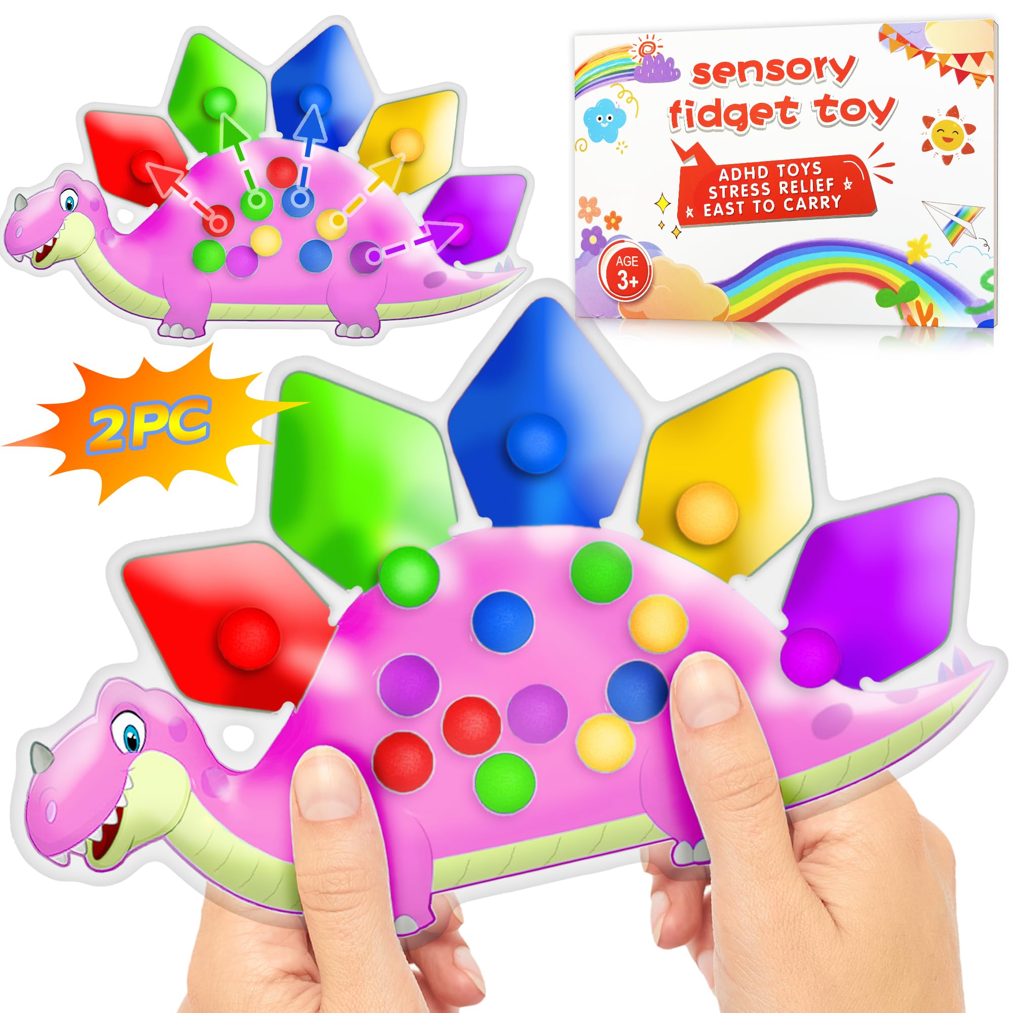 2PC Pink Dinosaur Color Sorting Sensory Toys, Montessori Toys for Toddler Girl Fine Motor Skill Game Learning Activities Quiet Calm Down Fidgets for Classroom Stocking Stuffers for 3 4 5 Year Old