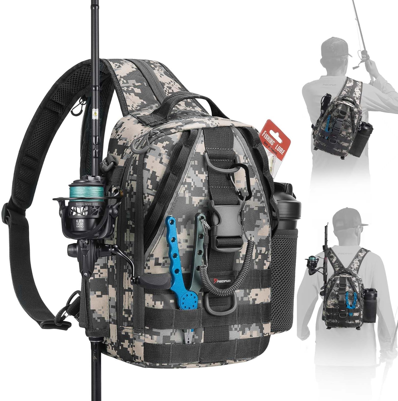 Fishing Backpack with Rod Holder, Lightweight Sling Bag Storge Gear and Equipment