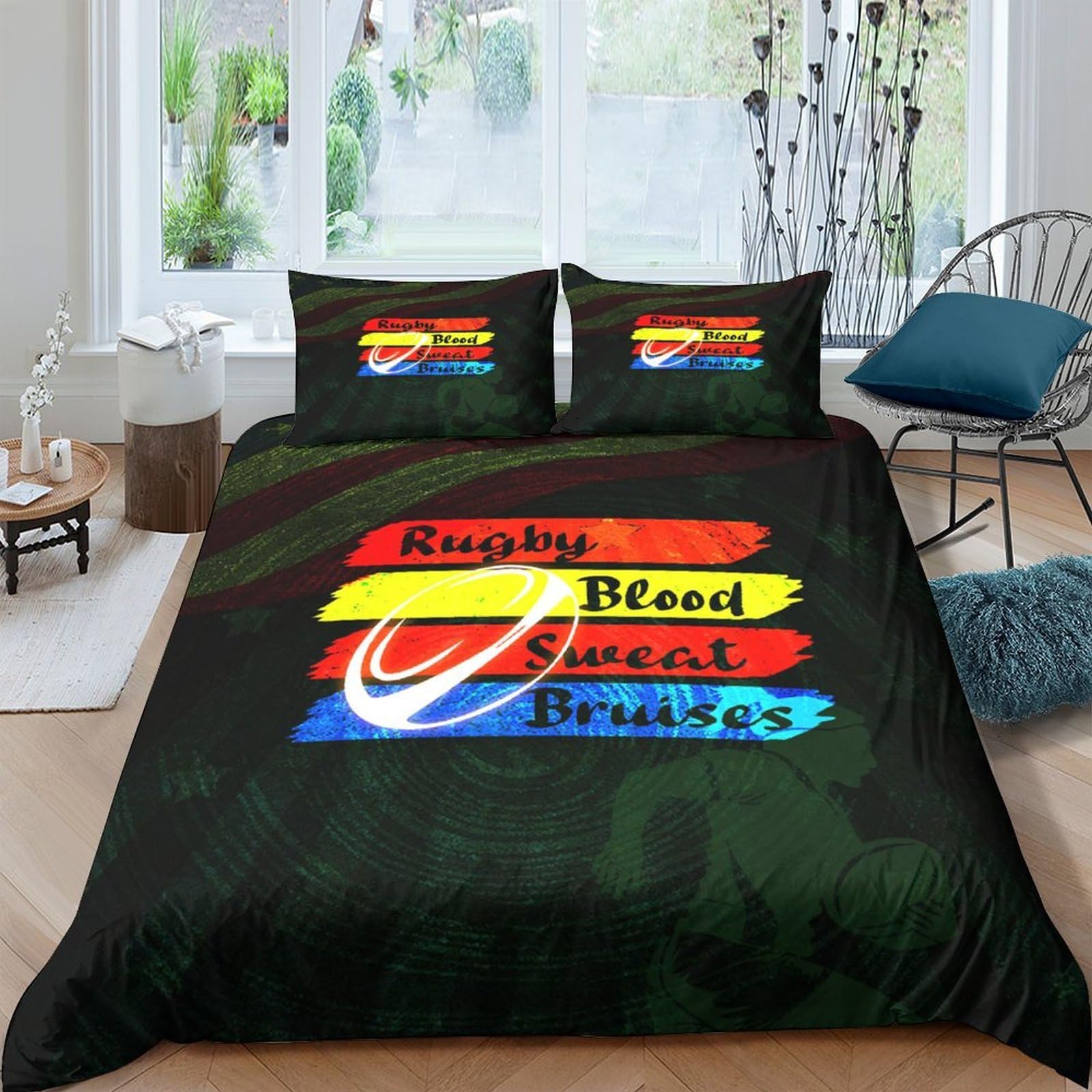 GPLZQXKJNH 3D Printed Rainbow Quote Duvet Cover Microfiber Soft Breathable Graffiti Lettering Bedding Set with 2 Pillowcases for Bedroom Decor Single（135x200cm）