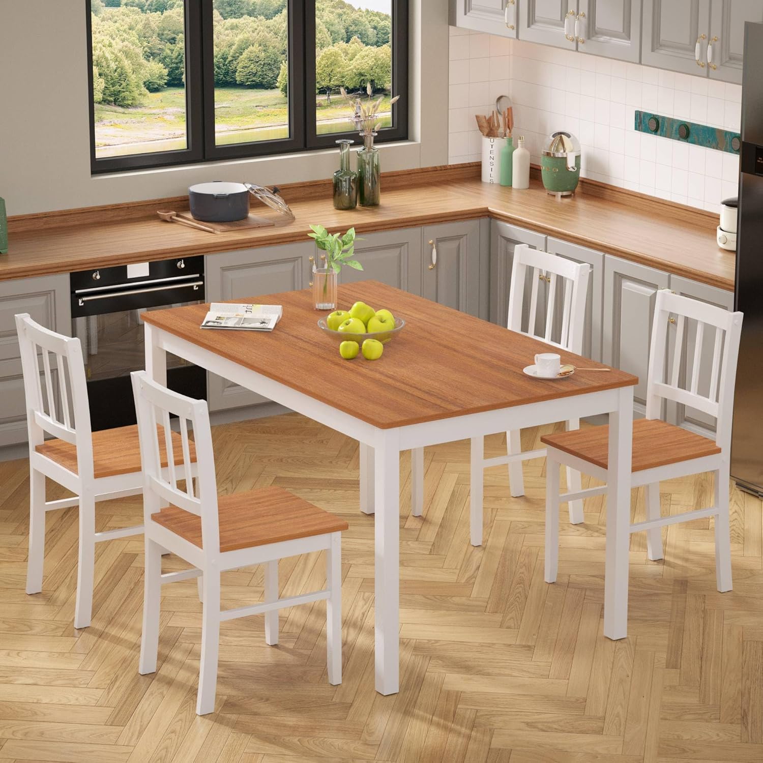 MU 5 Piece Dining Table Set for 4, Rectangular Wood Kitchen