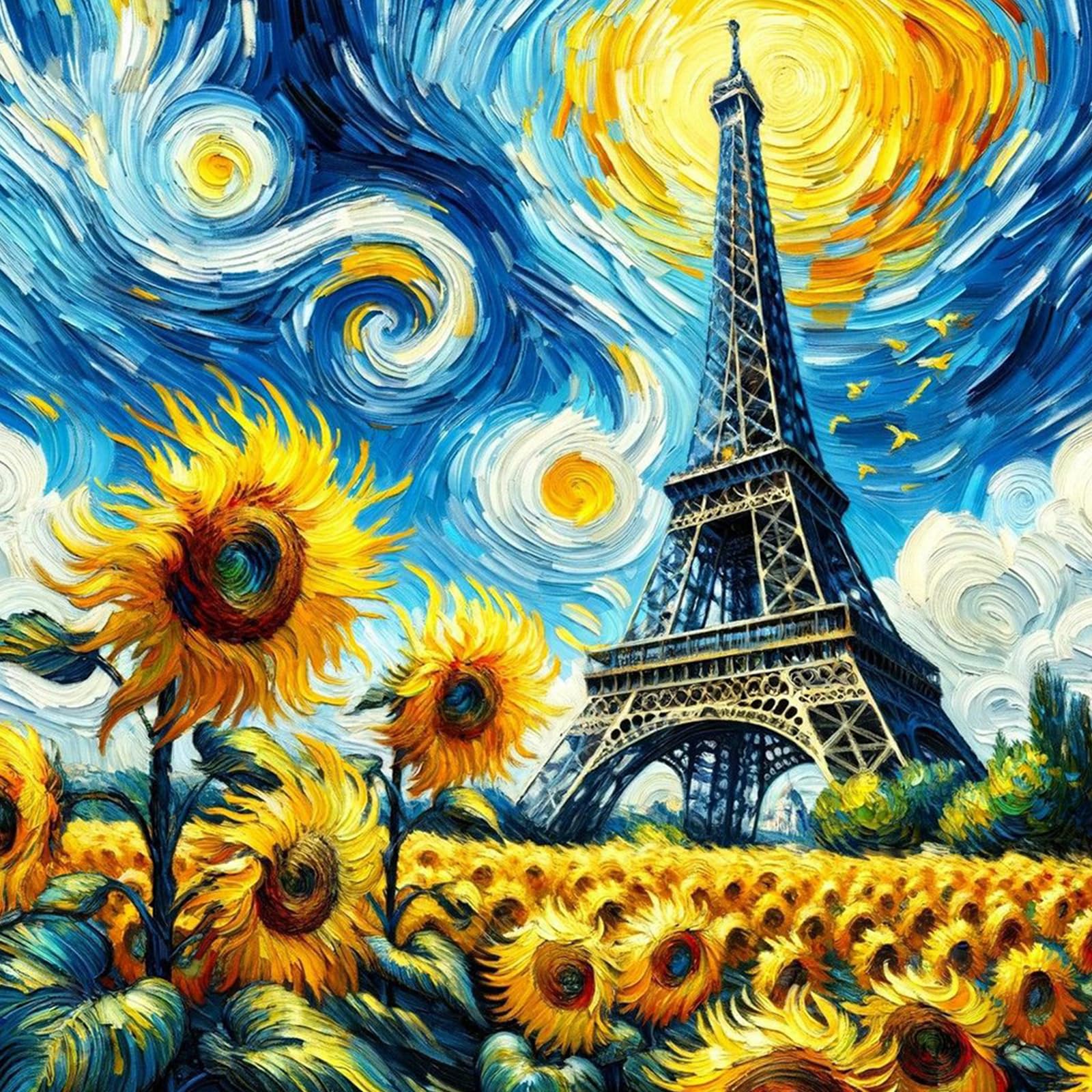 MXJSUA Round Diamond Art Painting Kit,5D Diamond Gem Art Kit Painting for Adults,DIY Diamond Art Painting Gemstone Art Home Wall Decoration,Starry Night Eiffel Tower,12x12 Inch/30x30cm