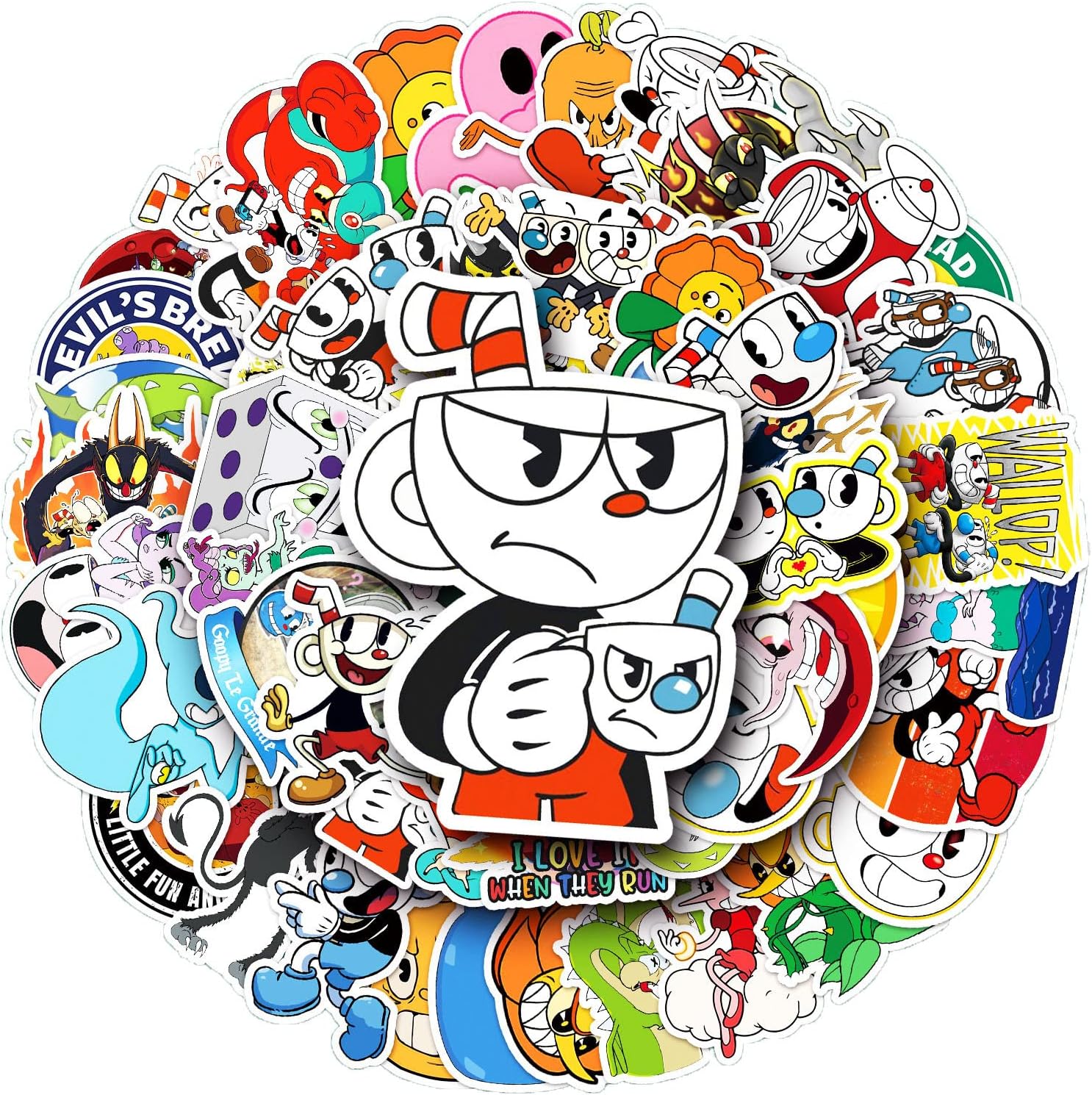 50 Pcs Cuphead Stickers for Kids Teens Adults Boys Girls Gift,Stickers Pack for Laptop,Skateboard,Luggage,Car,Bike, Cup,Computer,Water Bottle Decor,Cuphead Cool Vinyl Waterproof Sticker Decals