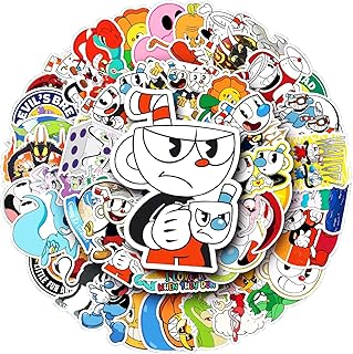 LYunMu 50 Pcs Cuphead Stickers for Kids Teens Adults Boys Girls Gift,Stickers Pack for Laptop,Skateboard,Luggage,Car,Bike, Cup,Computer,Water Bottle Decor,Cuphead Cool Vinyl Waterproof Sticker Decals