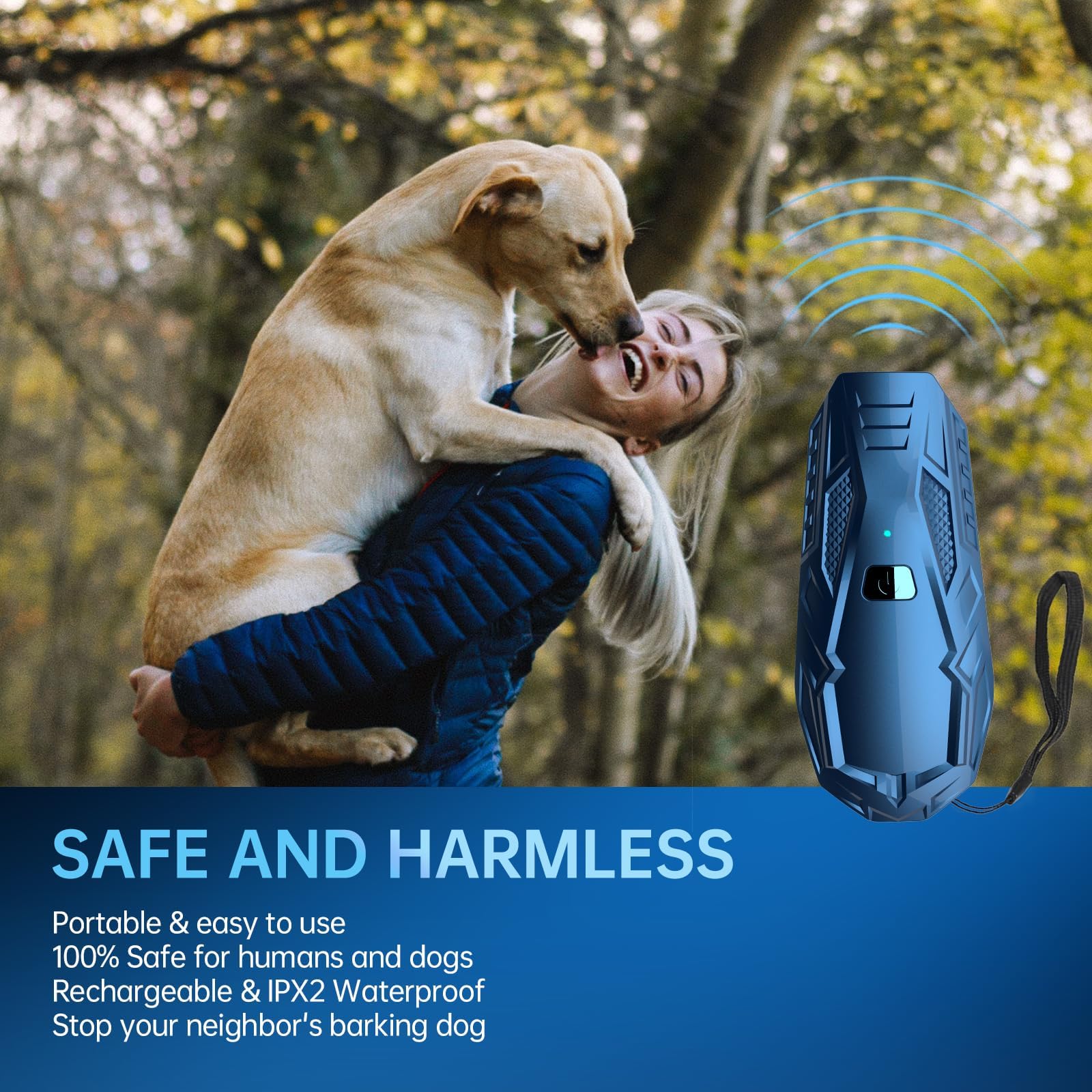 Antibell Ultraschall Gerät für Hunde, Anti Bell Gerät Hunde mit Variabler Frequenz 15-25kHz, Hundeabwehr Ultraschall 5m Reichweite, 1800mAh USB Wiederaufladbarer Ultrasonic Dog Trainer