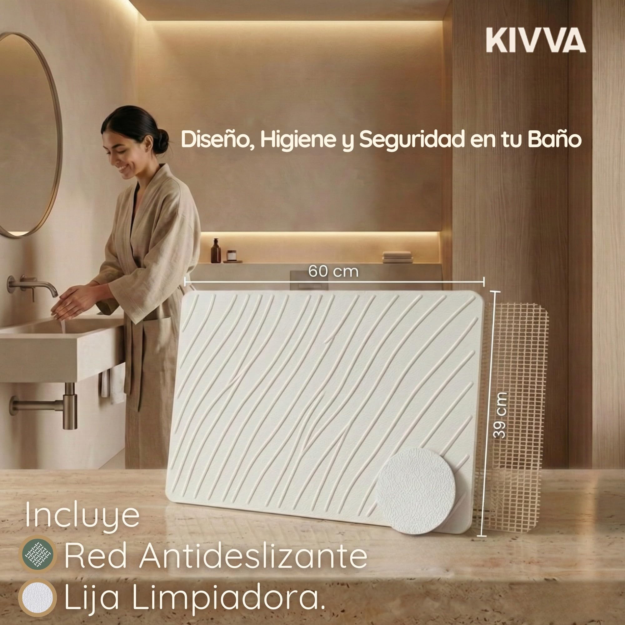 Kivva Alfombrilla Diatomita - Alfombra Baño Diatomita - Alfombra Baño Secado Rapido - Baño Piedra Diatomea - Alfombrilla - Alfombra Antideslizante - 60x40 - ANTIBACTERIANA - Bath Mat