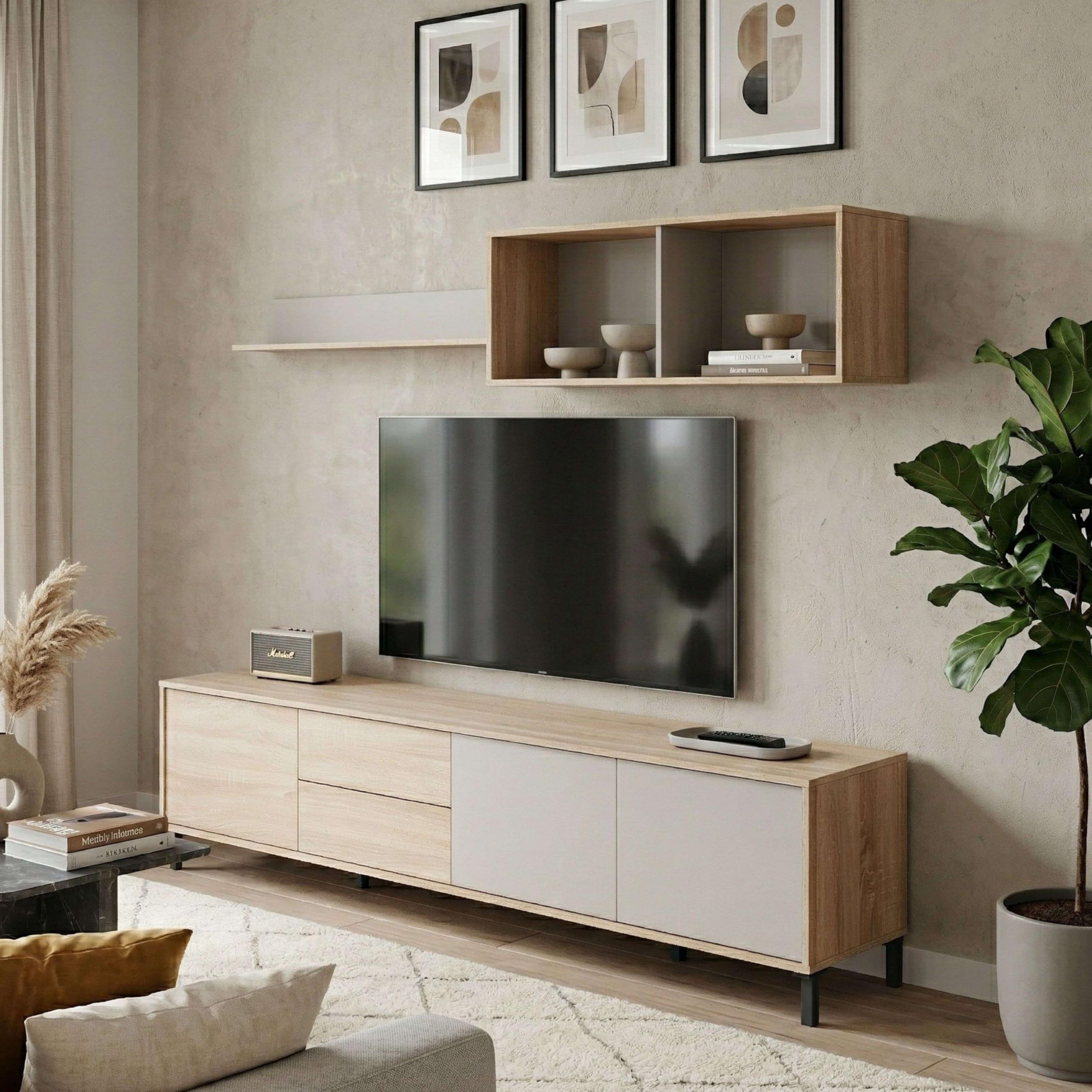 Miroytengo Mueble de Salón TV Bari, Módulos de Comedor, Mueble Televisión Roble Canadian y Cachemir 200 cm
