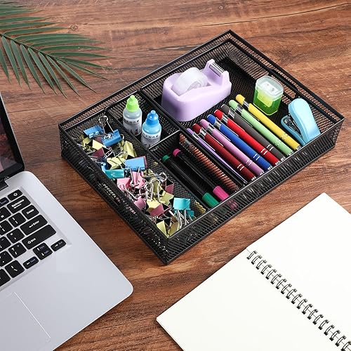 Miniatura 7 de Organizador de cajones de escritorio, bandeja organizadora de cajones de oficina, paquete de 3, organización de escritorio de malla metálica y