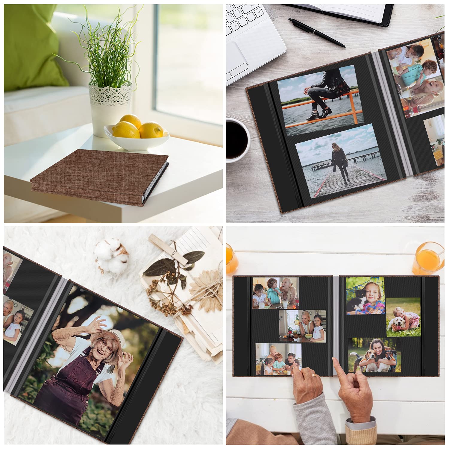 Zesthouse Álbum de fotos autoadhesivo, 60 páginas magnéticas para álbumes de recortes con página adhesiva, álbum de fotos con capacidad para 8 x 10, 5 x 7, 4 x 6 y 6 x 8 y 3 x 5, ideal para bodas